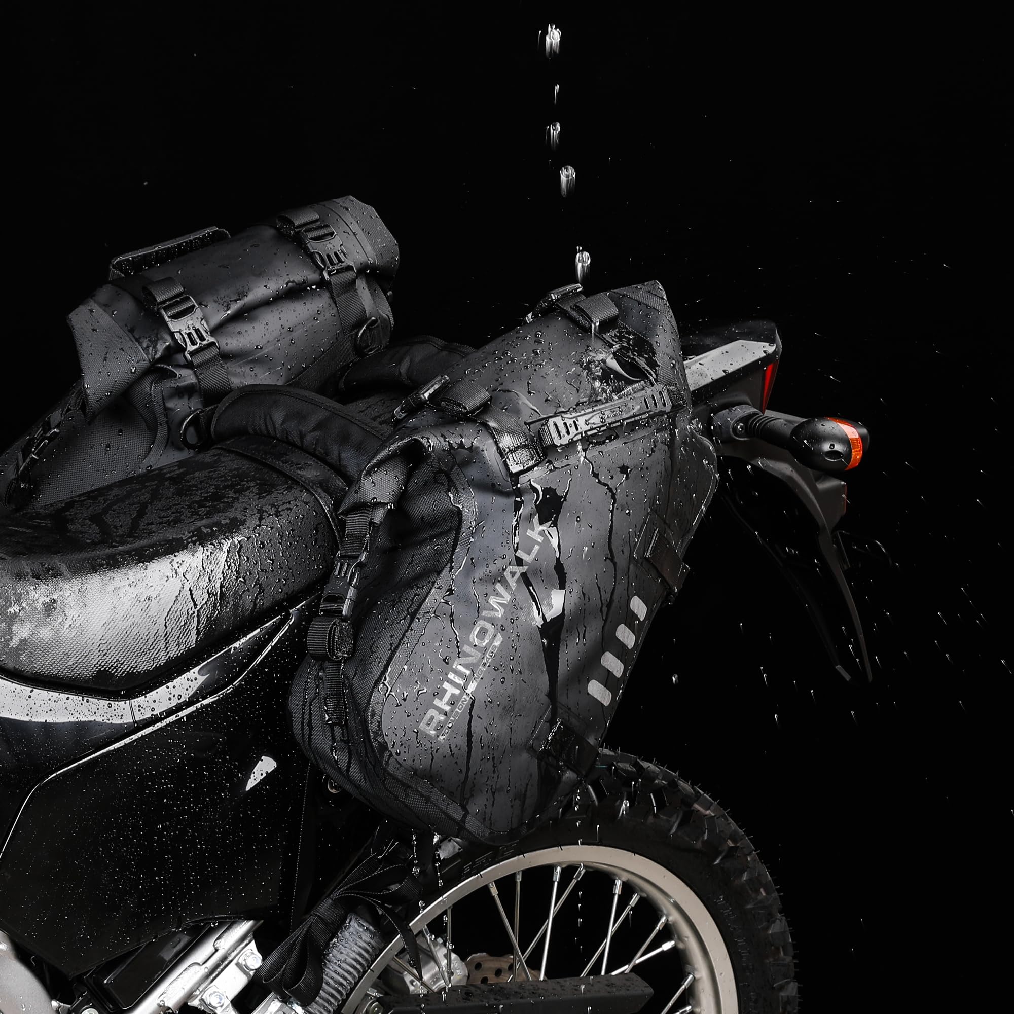 Rhinowalk Borse da sella moto impermeabili 48L, borse laterali (1 paio) | Morbido bagaglio laterale in PVC 500D, con fibbie regolabili, contenitore pieghevole, superficie facile da pulire