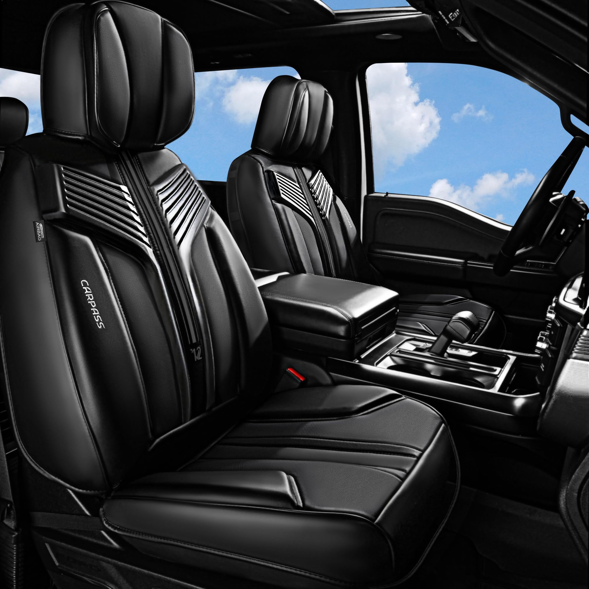 CAR PASS Nappa Leather Car Seat Covers Front Seats, 3D Sponge Waterproof 2 Front Seat Covers Cushioned, Durable Luxury Car Seat Protector Universal Fit SUV Pick-up Truck Sedan Automotive(Black)