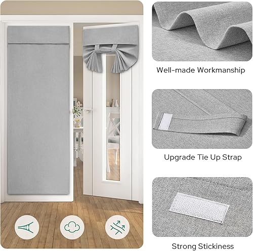 Miniatura 5 de HOMEIDEAS Cortinas opacas de lino gris claro, cortinas para puerta francesa, cortinas de ventana de puerta de privacidad, cubierta de ventana
