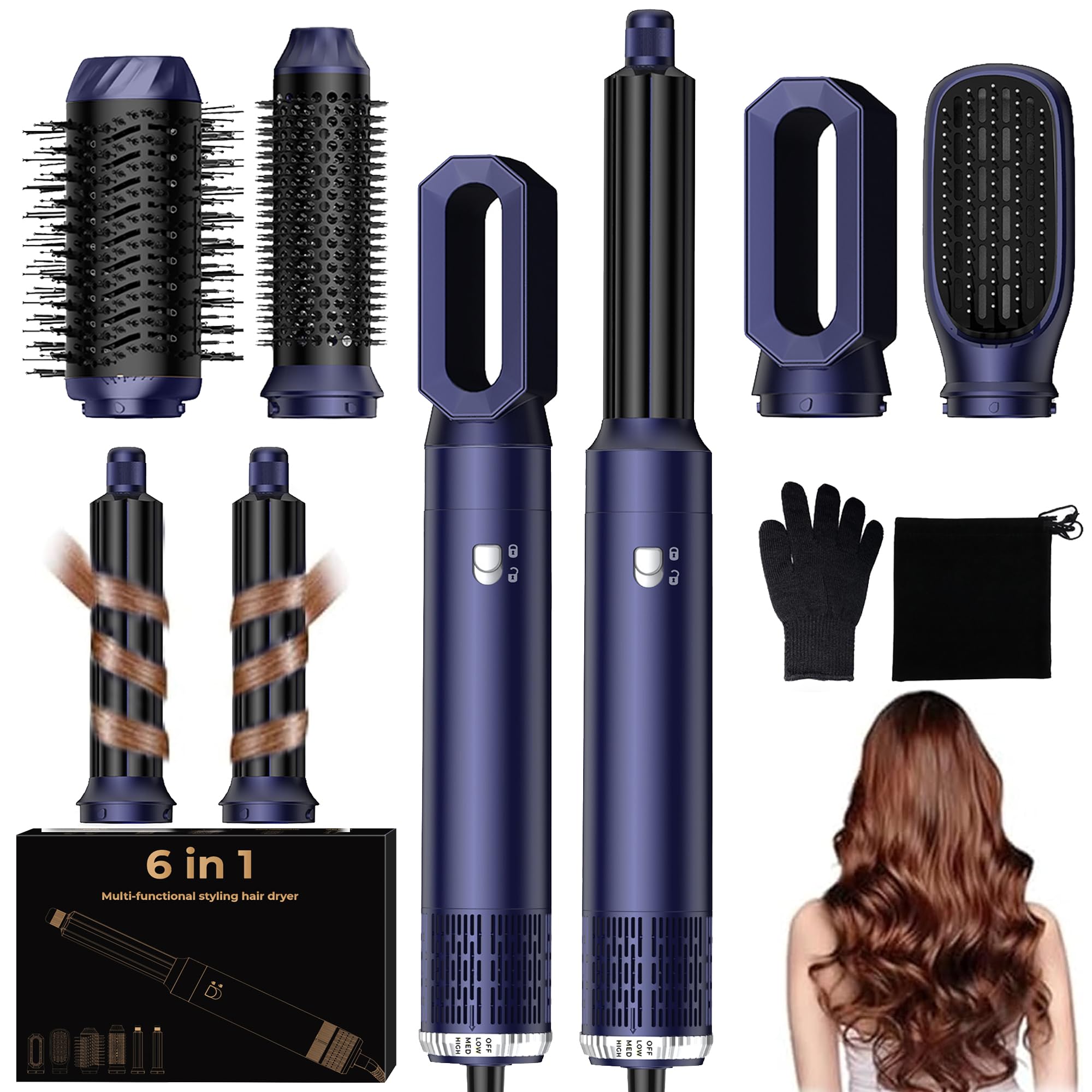 UKLISS 6 in 1 Hairstyler & Haartrockner, Haarstyler Set mit Warmluft Lockenstab