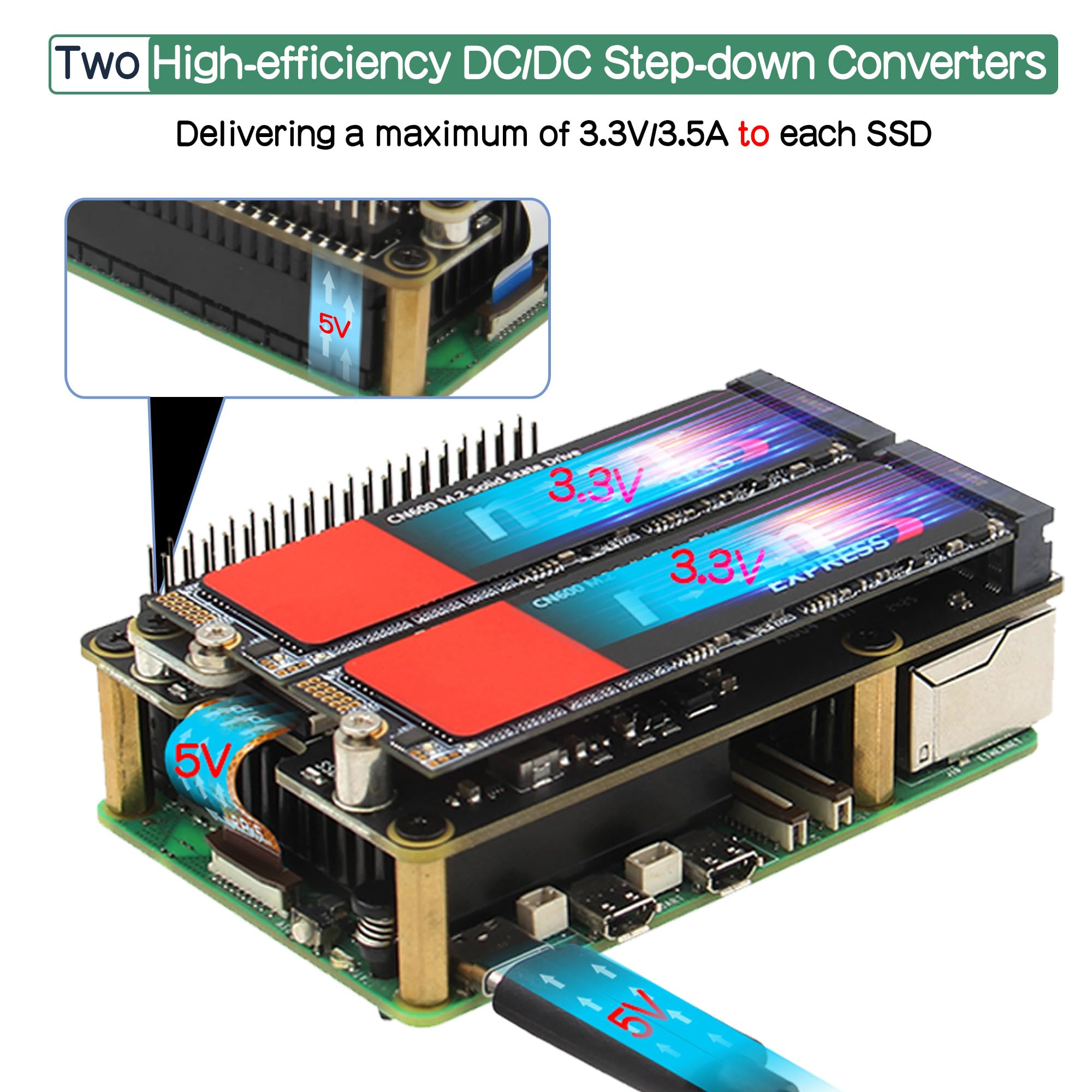Geekworm X1004 Dual M.2 NVMe SSD Shield PCIe Peripheral Board for Raspberry Pi 5