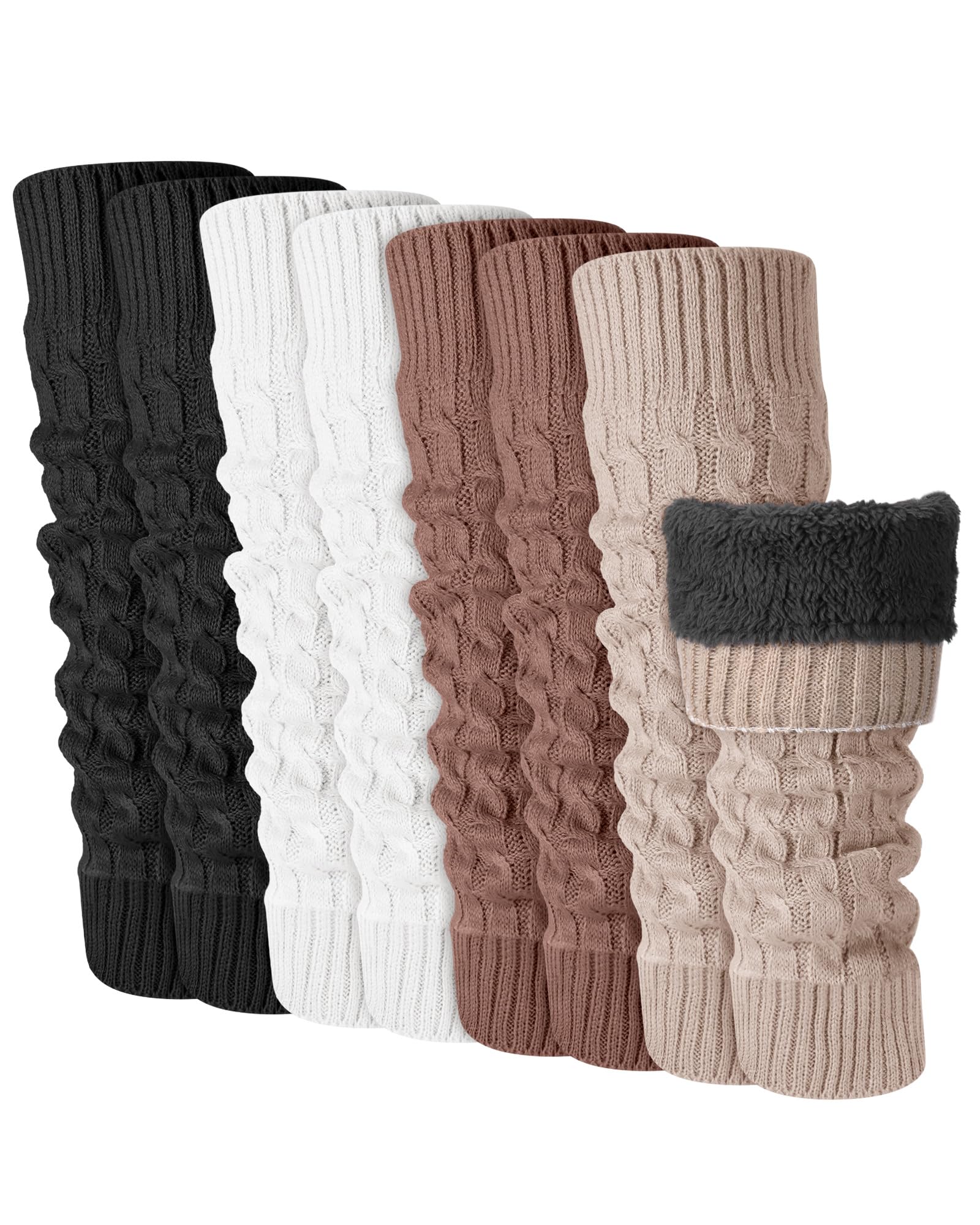Chuarry 4 Pairs Womens Fleece Lined Leg Warmers Fuzzy Knit Double Layer Leg Warmer Long Boot Socks for