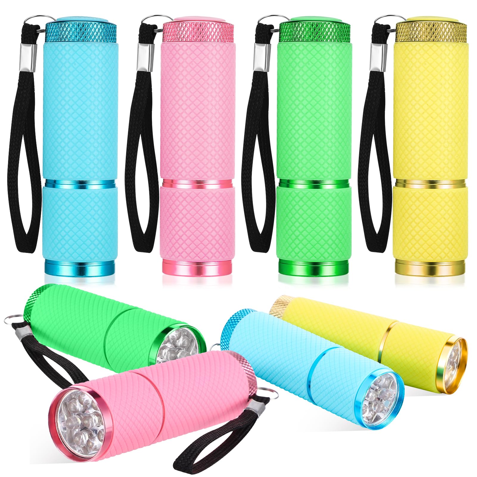 saerryor 8 Pack Mini Torch Set LED Super Bright with 9 LEDs,Kids Torch with Lanyard Glow in Dark Pocket Torch for Adult Camping Hiking Outdoors Gift Without Batteries