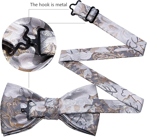 Miniatura 10 de BarryWang Pajarita de seda para hombre corbatín preatado bolsillo cuadrado conjunto de gemelos cuadrados de boda corbata formal
