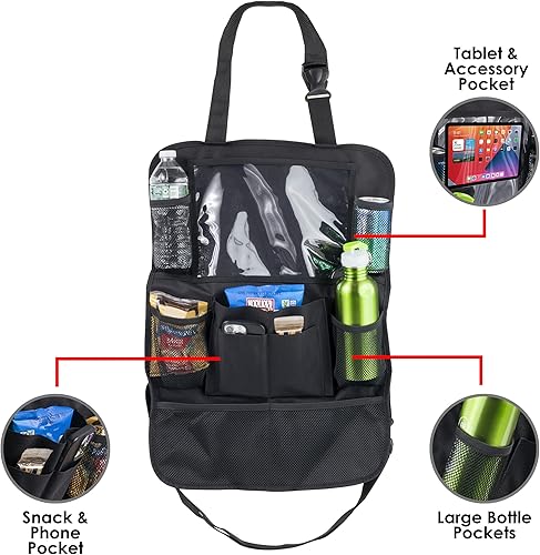 Miniatura 4 de Paquete de 2 organizadores de asiento trasero de automóvil, protectores de asiento trasero con soporte para tableta de pantalla táctil, organizador