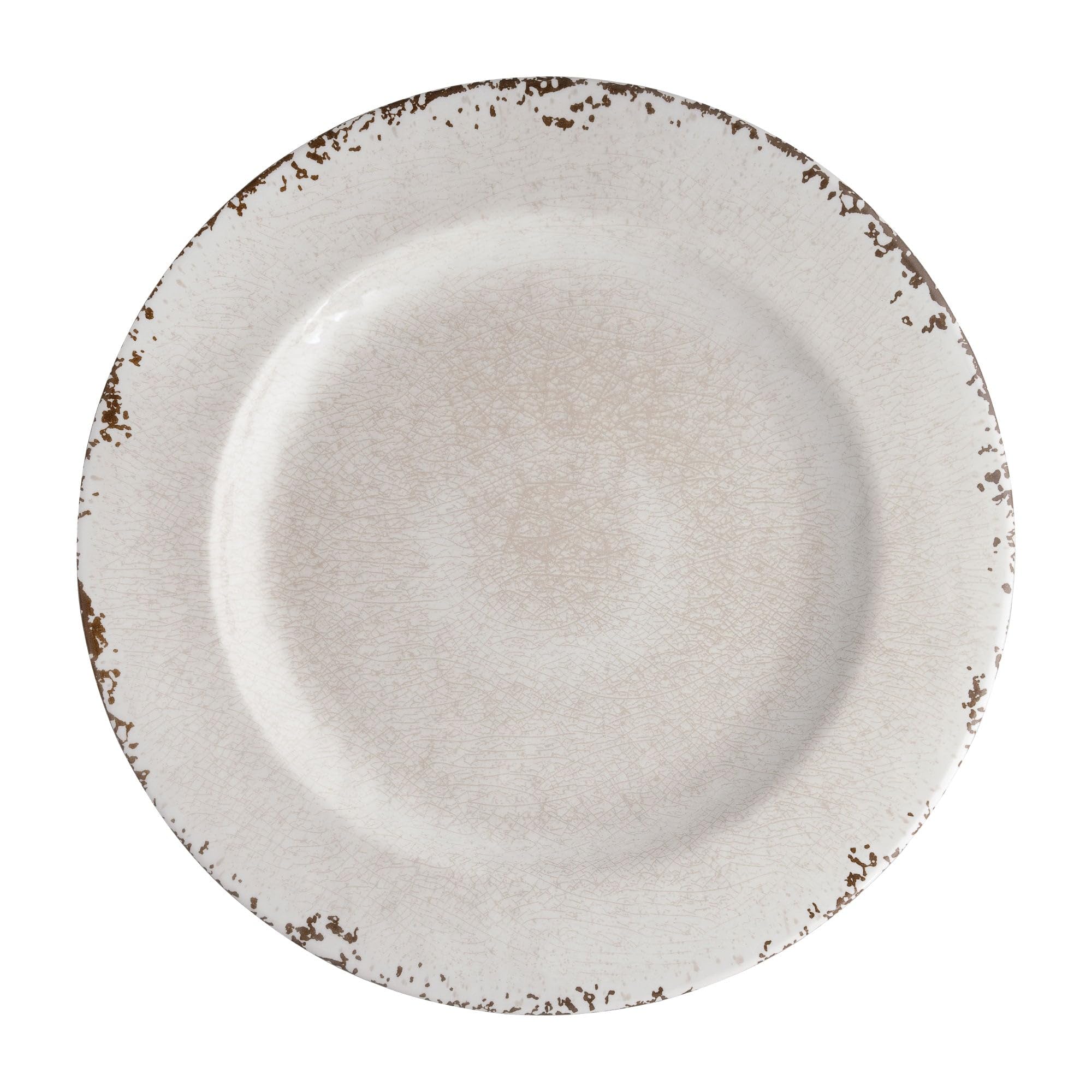UP UPware - Set di 6 piatti piani in melamina crackle, piatti rotondi per portata principale, pasta e insalata, senza BPA, lavabili in lavastoviglie, color crema, 27 cm