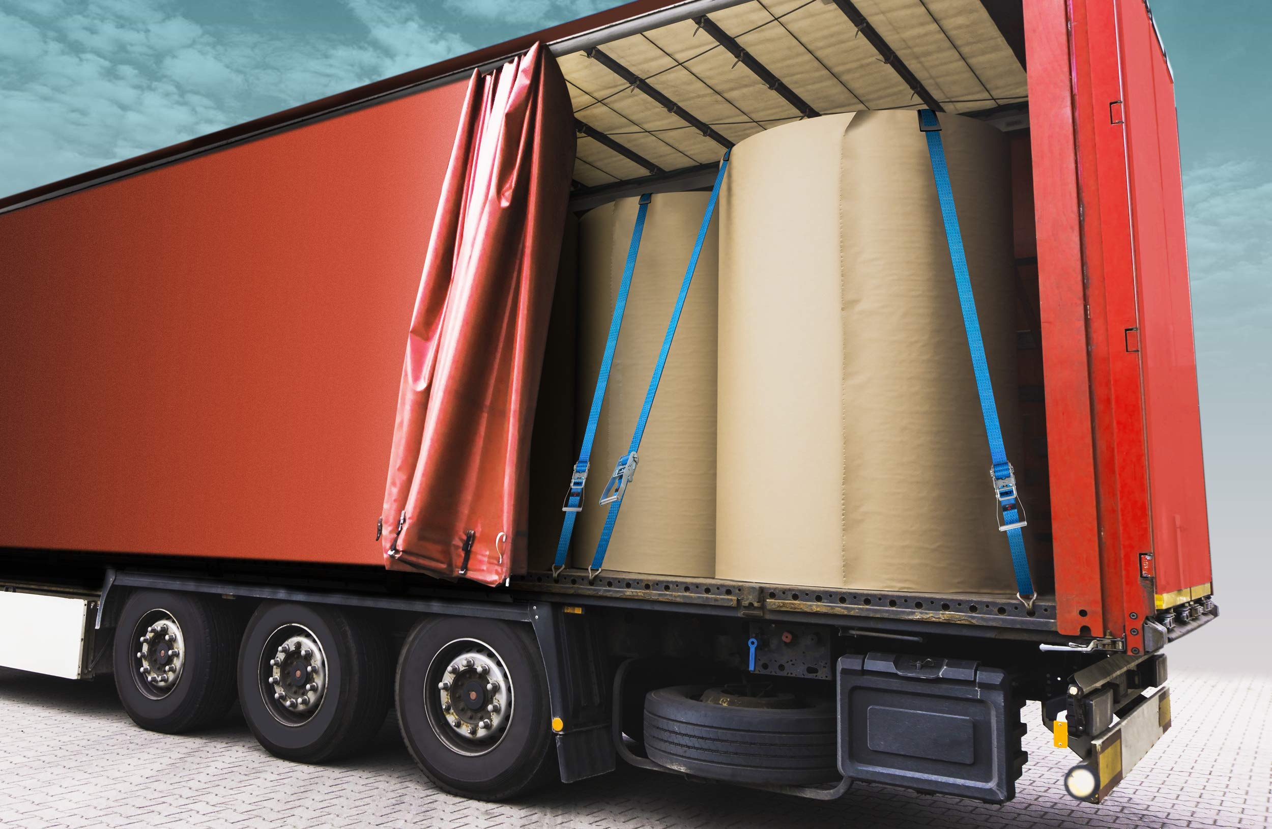 Sangle a cliquet 50mm 9m avec Crochets J 5000kg en U | Lot x2 + 4 Protections + Sac | Sangles d'Arrimage Poids-Lourd pour Transporteur, Camion, Remorque | STF 350daN Qualité Professionnelle EN 12195-2