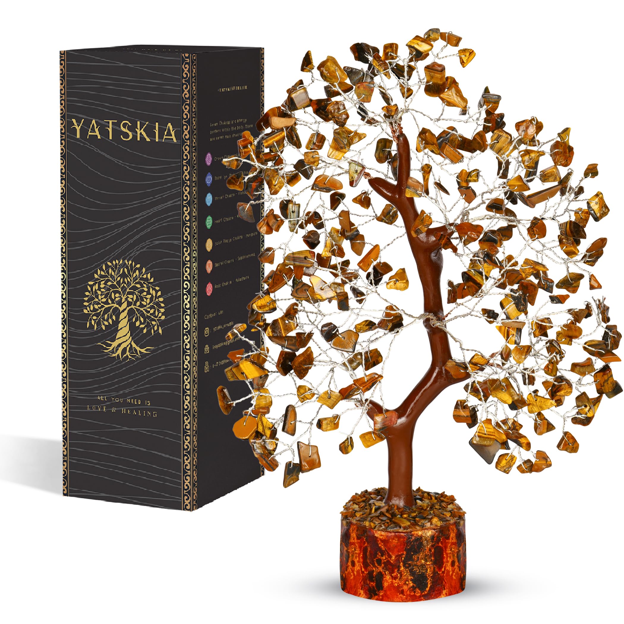 YATSKIA Tiger Eye Crystal Bonsai Tree - Healing Crystals, Tree of Life Chakra, Balancing Decor, Crystal Gifts for Women, Good Luck Home Décor