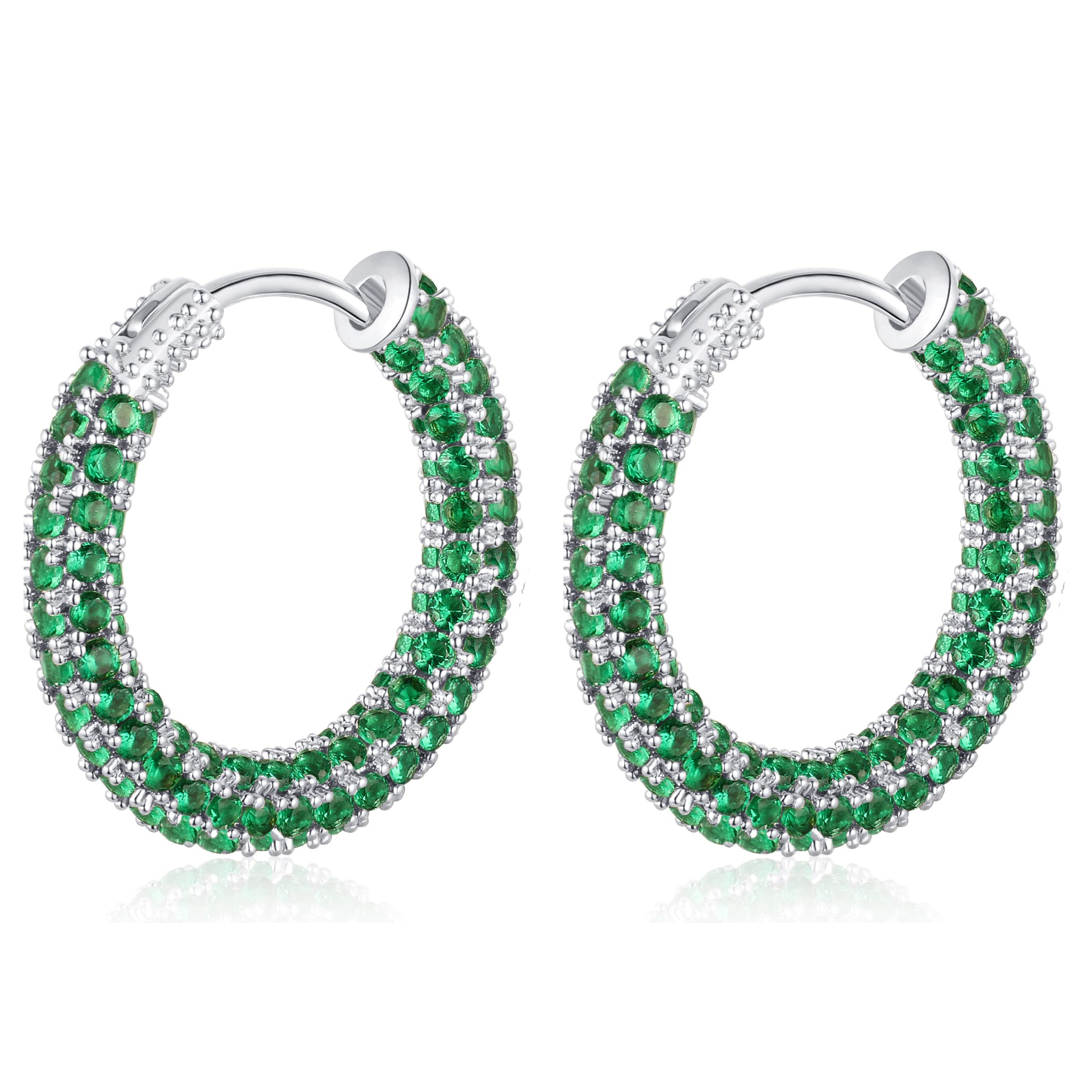 NIMOCO14K Silver Gold Plated Small Hoop Earrings for Women Gilrs Multcolors Cubic Zirconia Earrings Chunky Silver Gold Round Huggie Hoop Earrings Width 0.98In, Brass, No Gemstone