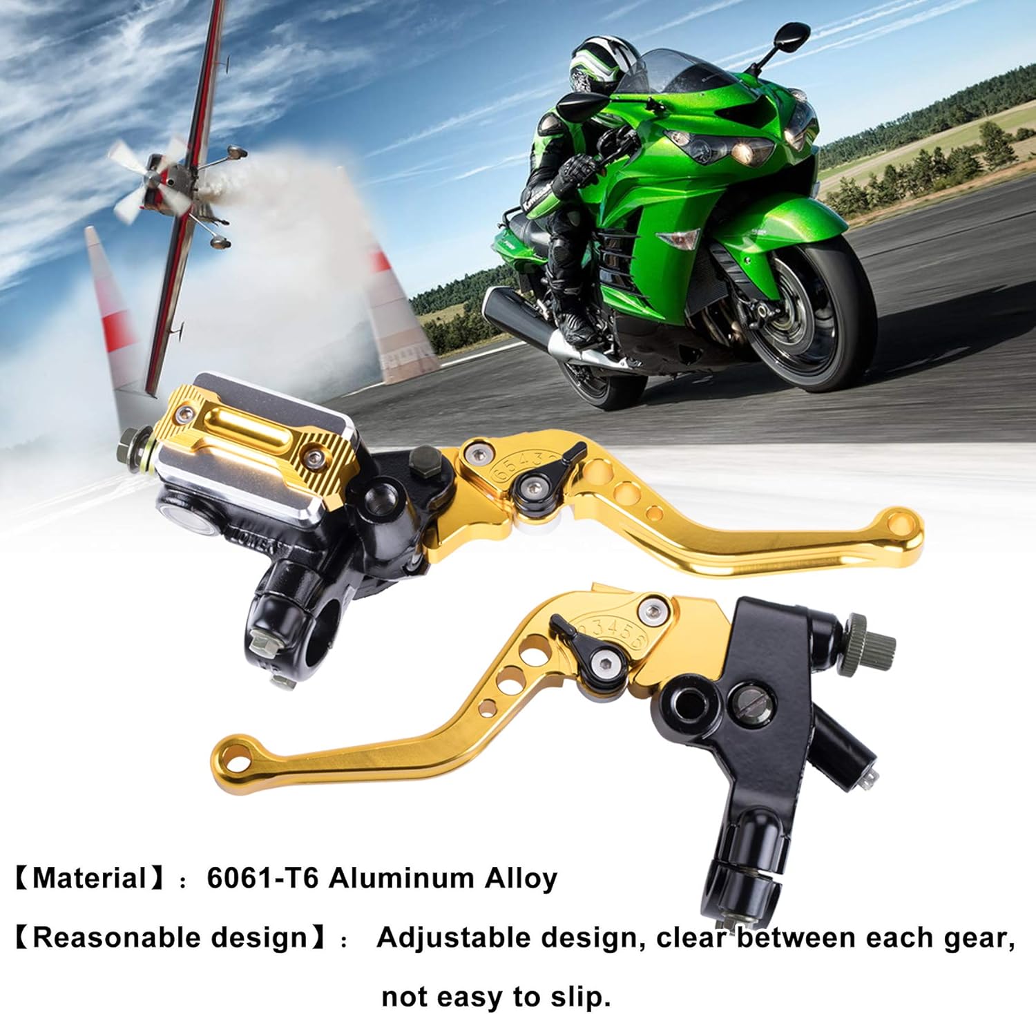 Universal Motorcycle 7/8" 22mm Handlebar Brake Master Cylinder Clutch Lever CNC Left & Right Set Compatible with Harley Honda Kawasaki Suzuki Yamaha（ Piston Diameter 12.7mm (Gold)