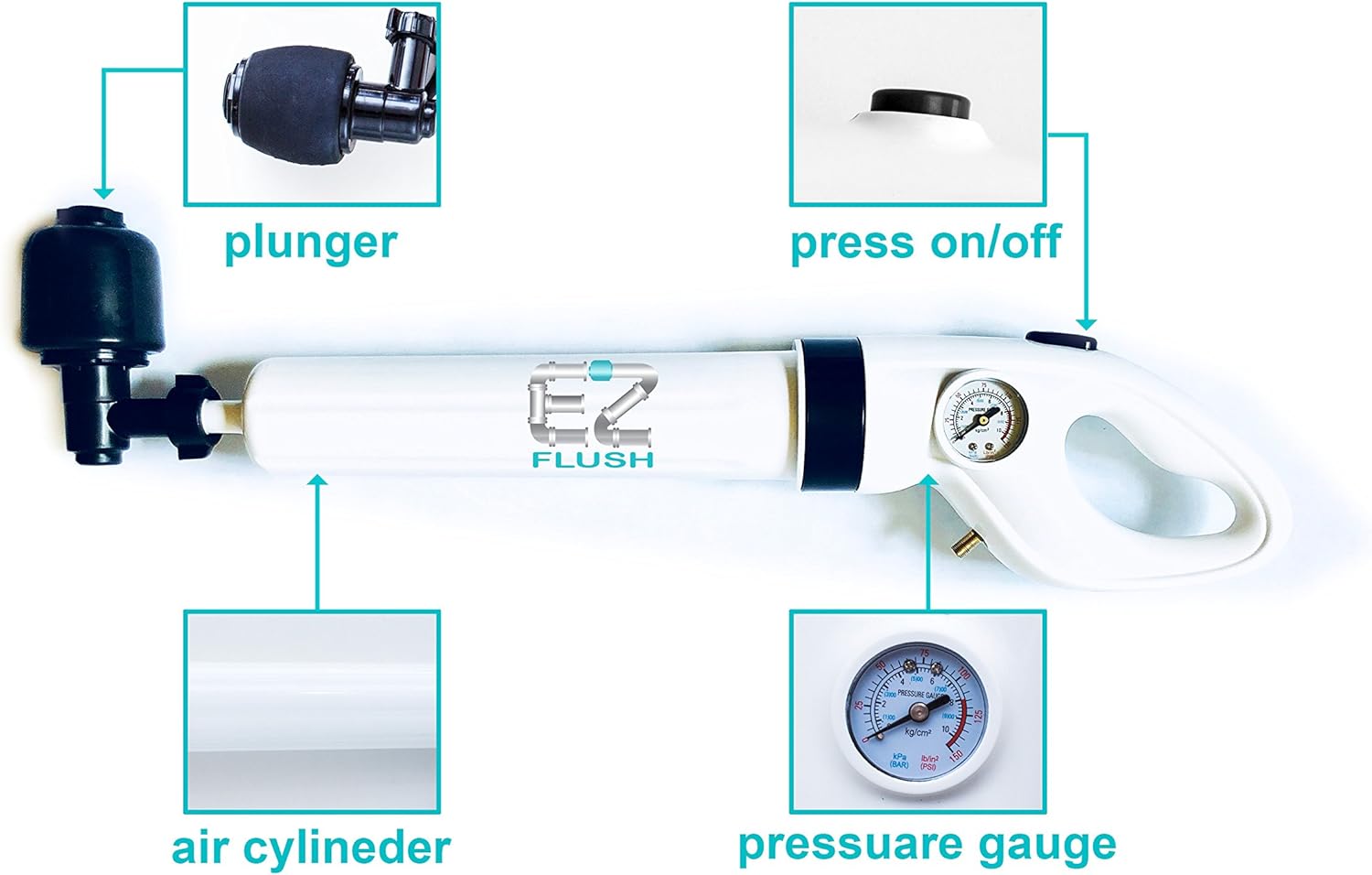 EZ Home EZ168528 Toilet Plunger, Shower & Bath Tubs Sinks Air Pressured Professional Grade Removal Clog and Grease, White : Home & Kitchen