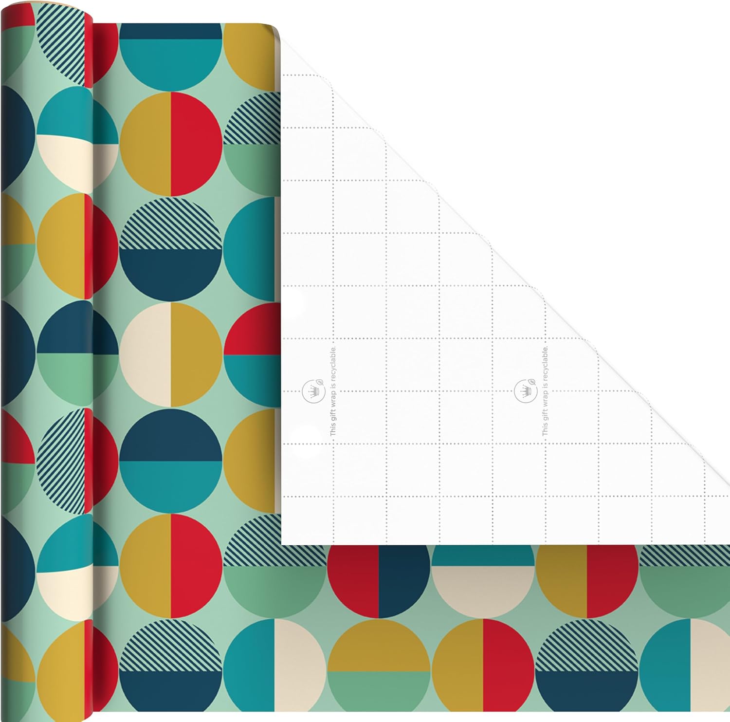Hallmark Birthday Wrapping Paper Mini Rolls, 3-Pack (Navy Blue and Teal Stripes, Orange and Yellow Mod Circles) for Graduations, Father's Day, Easter, Any Occasion - 60 Sq. Ft. Total