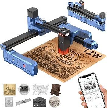 Artilume Laser Engraver 12000mW APP Control Foldable Design Laser Engraver and Cutter Machine 0.01mm Precision 200 * 150mm Large Working Area for Wood Leather Acrylic Best for Beginners T1