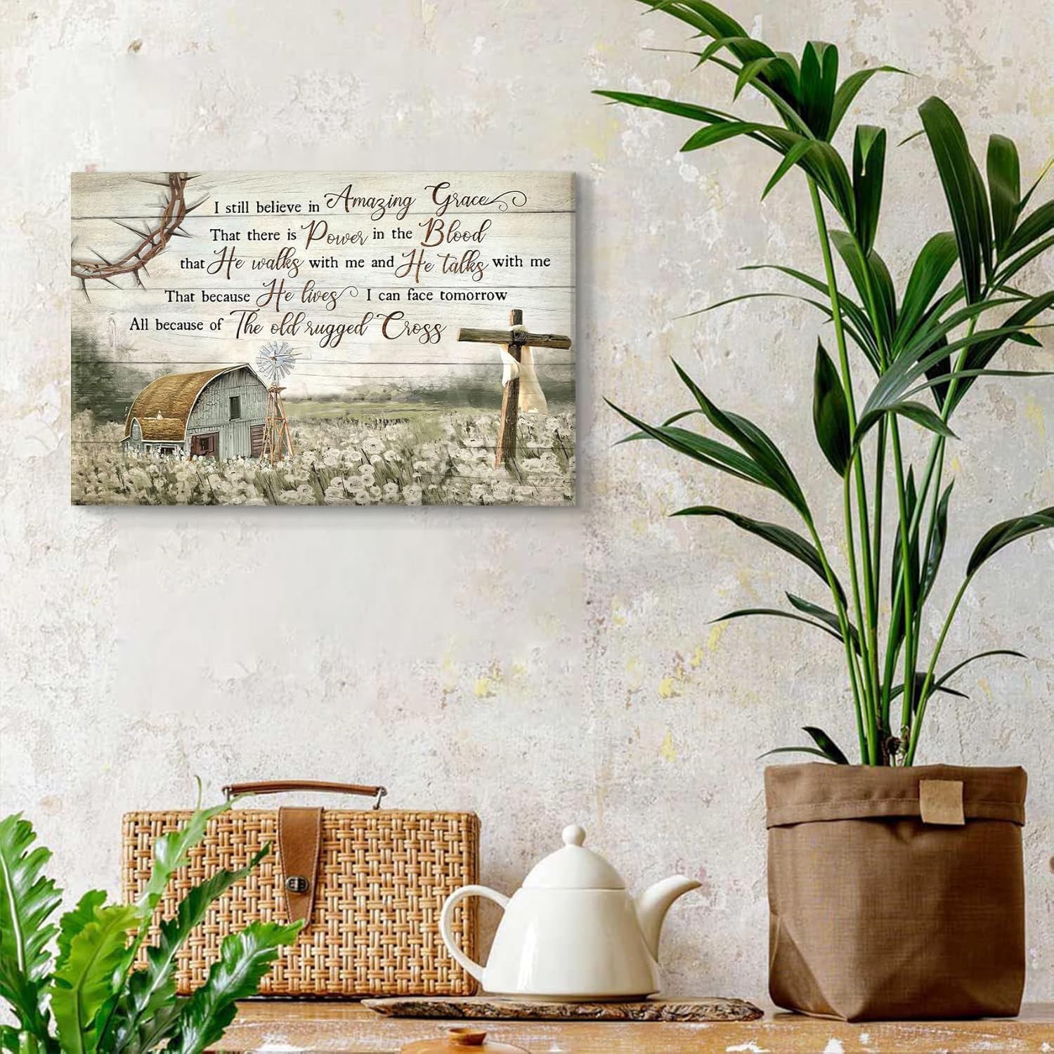 HDXUFJQ Christian Wall Art Barn Windmill Canvas Wall Decor Religious Cross Wall Art I Still Believe In Amazing Grace Picture Print Christian Prayer Decor Paintings Ready To Hang(16"x24")