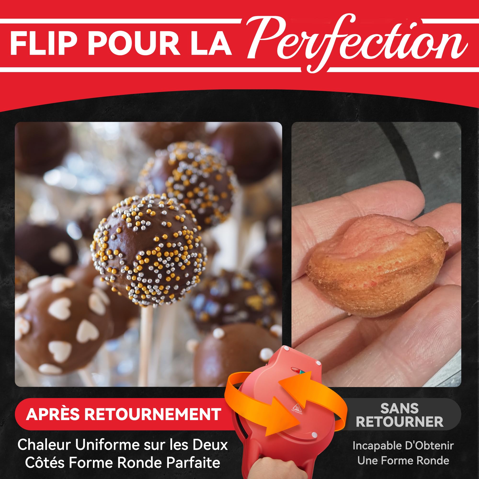 SugarWhisk Machine à Cake Pops Flip - Faites 12 cake pops d'un diamètre de 1,4 cm, avec revêtement en céramique, recette et pinceau compris dans la livraison, rouge