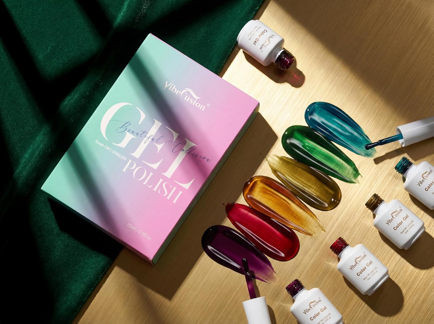 VibeFusion Jelly Sheer Gel Nail Polish Set Buildable Tones 6x15ml | HEMA-Free TPO-Free acid free soak-off UV LED translucent tinted glassy finish 1-3 coats sensitive skin low odor DIY salon