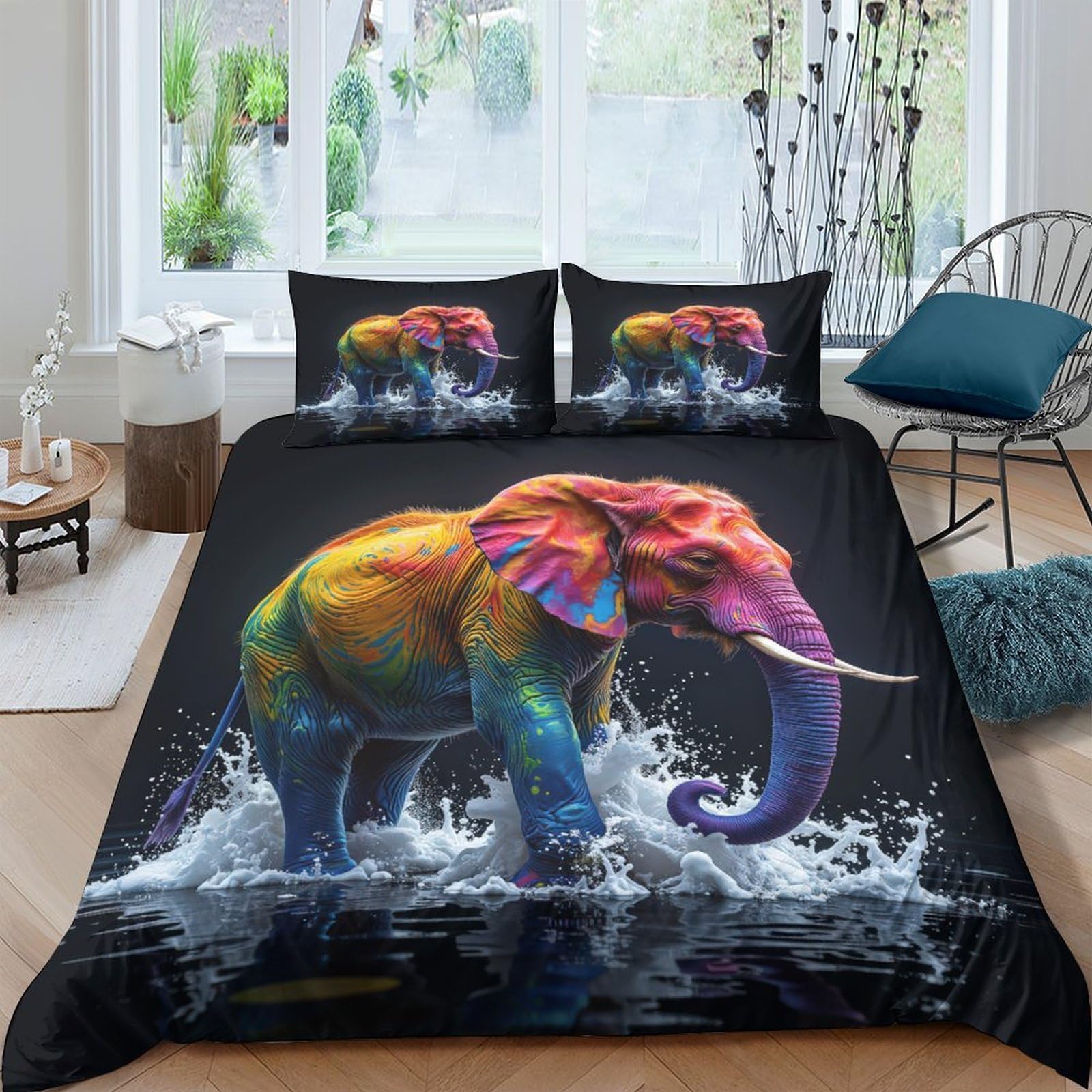 Housse de couette éléphant douce et respirante en microfibre 3D couleur pour lit super king