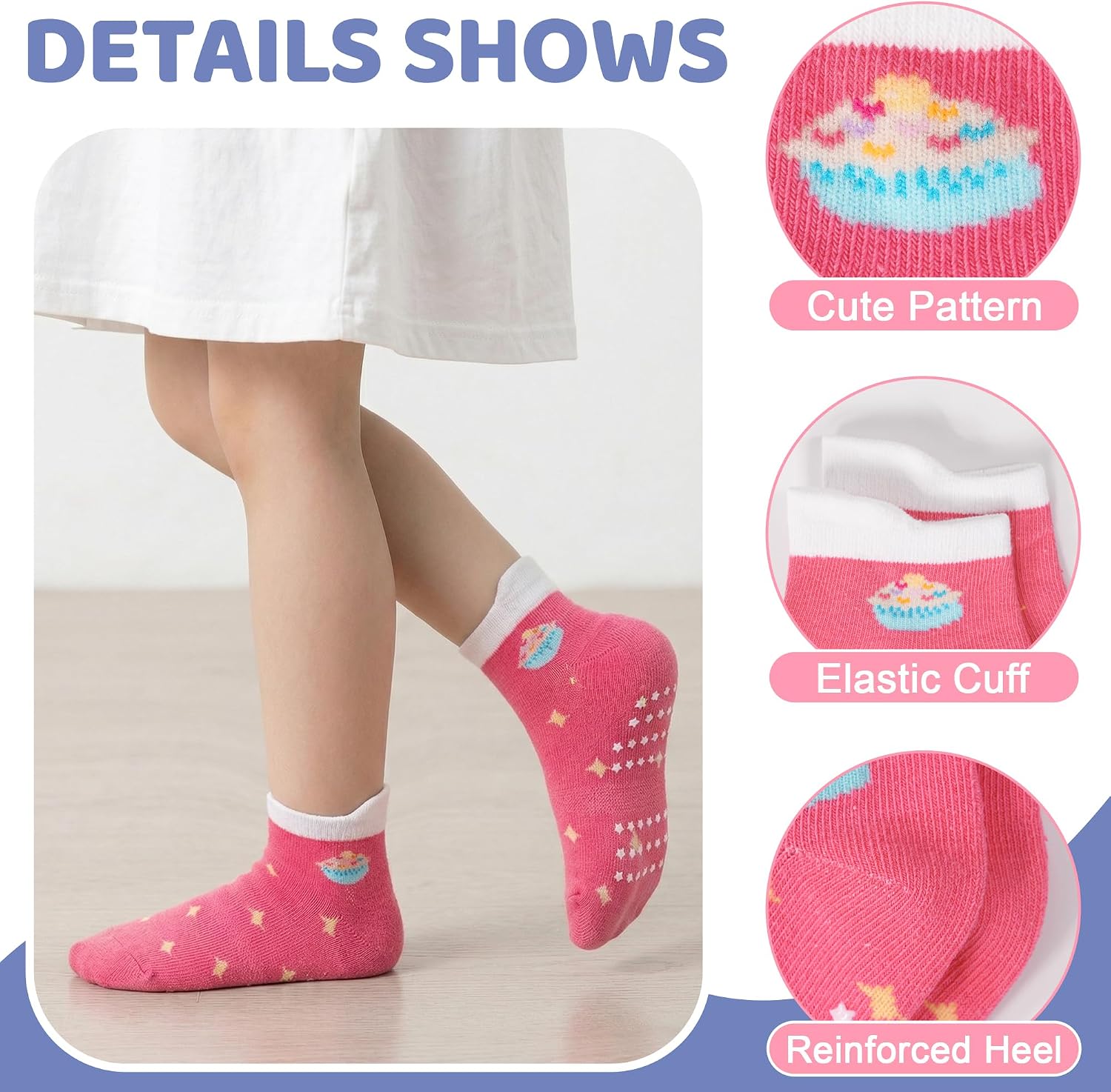 SkiBeaut Toddlers Kids Non Slip Socks Grips Sticky Slippery Crew Socks for 1-7 Years Old 12 Pairs Children Boys Girls Socks
