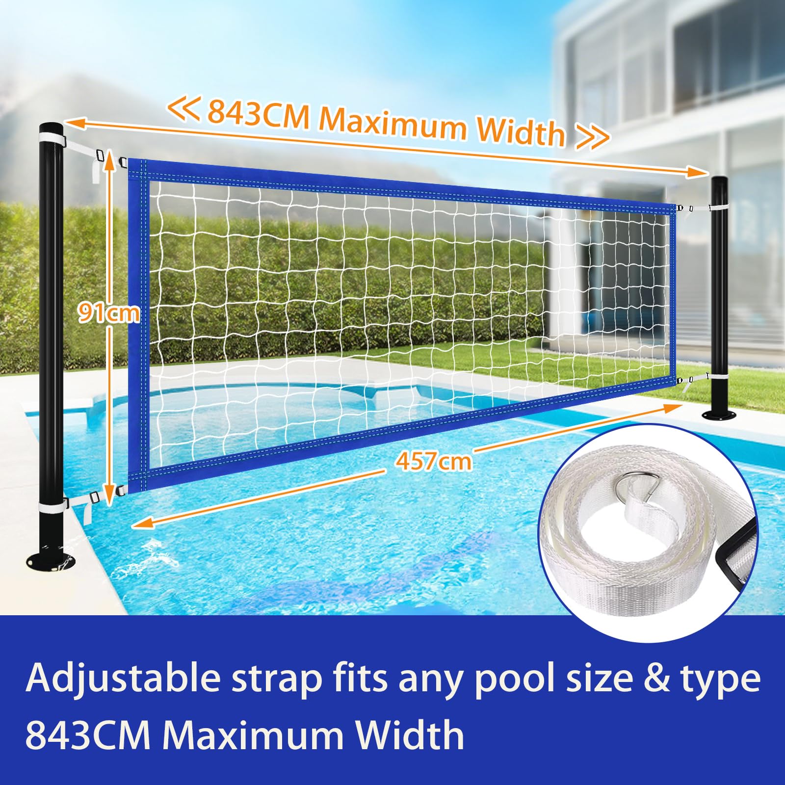 Pool-Volleyballnetz 457 x 91 cm – Verstellbar & Wasserdicht, Tragbares Ersatznetz aus strapazierfähigem Polyethylen (PE) für Wasserspiele, Garten, Strand & Outdoor-Aktivitäten