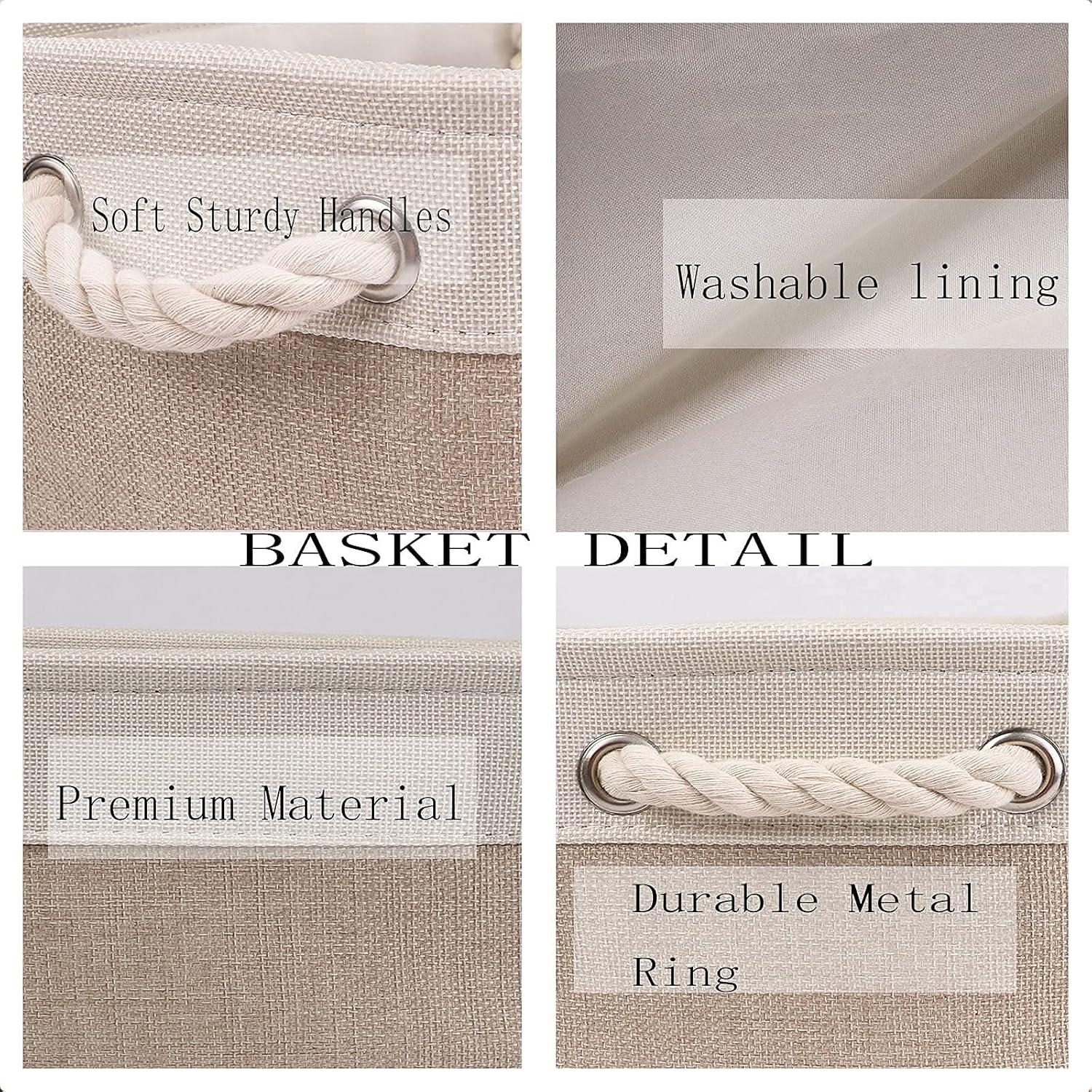 Bidtakay Beige Fabric Storage Bins - 2 Large (16" x 11.8" x 11.8") + 6 Small (11.8" x 7.8" x 5")