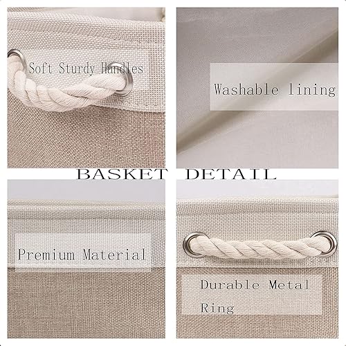Miniatura 7 de Bidtakay Contenedores de almacenamiento de tela, color beige, 3 medianos (15 x 11 x 9.5 pulgadas) + 6 pequeños (11.8 x 7.8 x 5 pulgadas) para