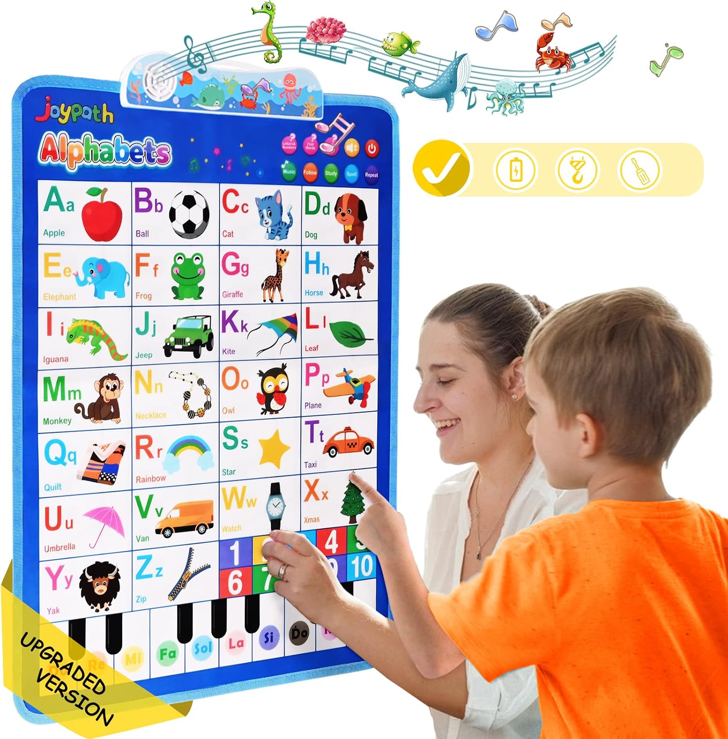 joypath Electronic Interactive Alphabet Wall Chart, Talking ABC Poster, 123s Music Learning Poster, Preschool Early Educational Toys for Toddlers 1-3, Gifts for Age 2 3 4 5 Year Old Boys Girls Kids