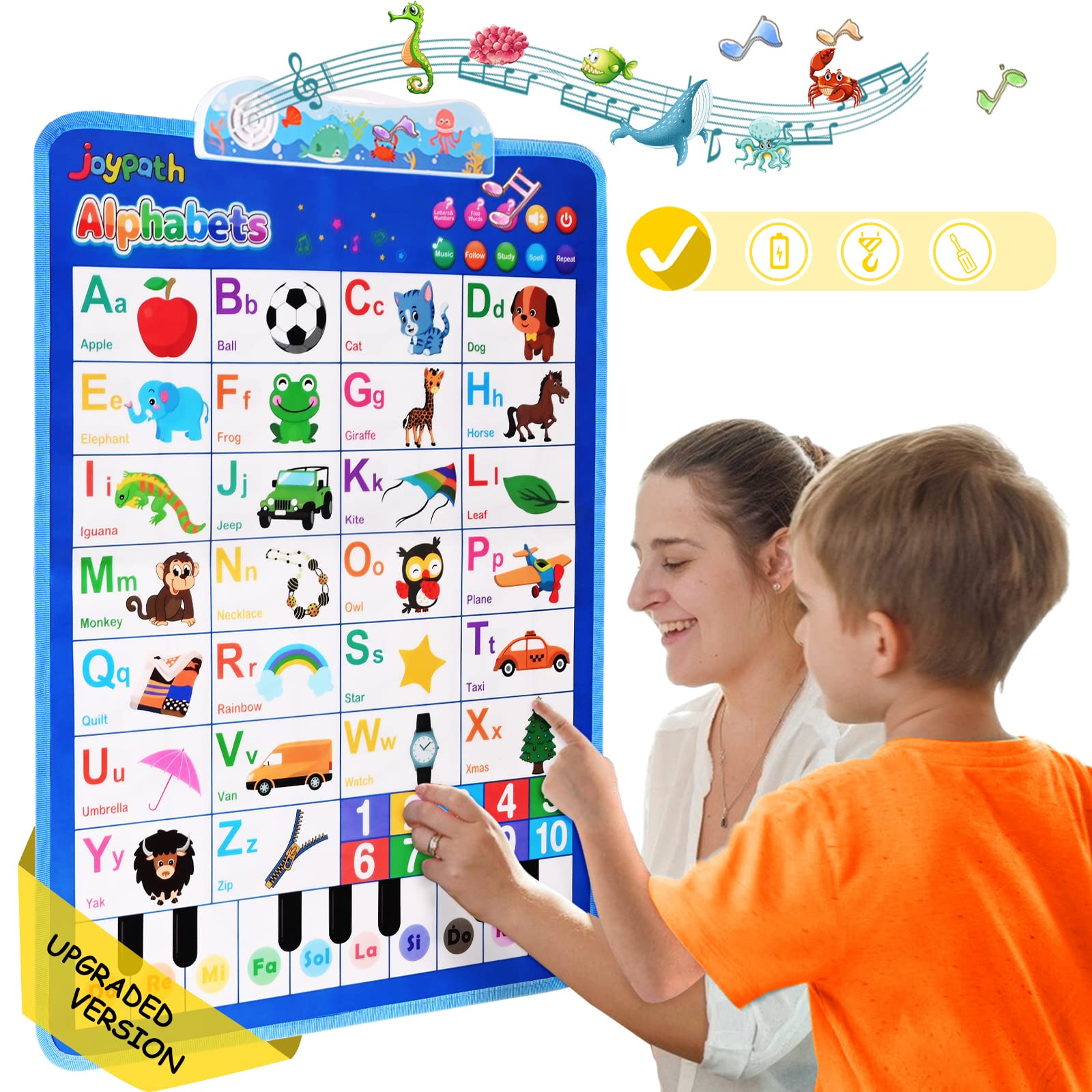 Electronic Interactive Alphabet Wall Chart, Talking ABC Poster, 123s Music Learning Poster, Preschool Early Educational Toys for Toddlers 1-3, Gifts for Age 2 3 4 5 Year Old Boys Girls Kids