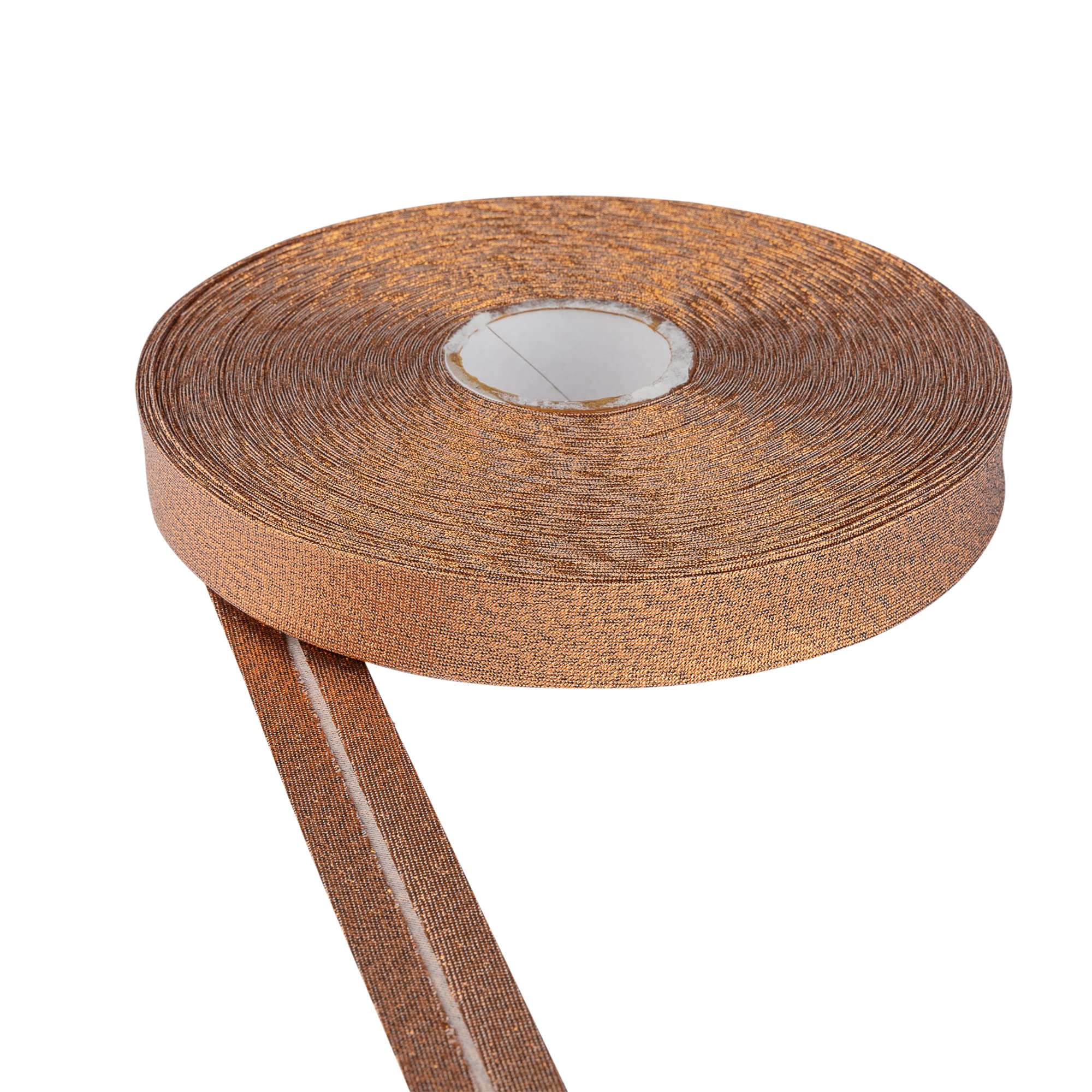DFL Metallic Bias Binding Tape 18mm – 5m or 25m | Versatile Sewing Trim for Bunting, Quilting & Crafts Available in 6 Colour Options(White/Bronze, 5m)