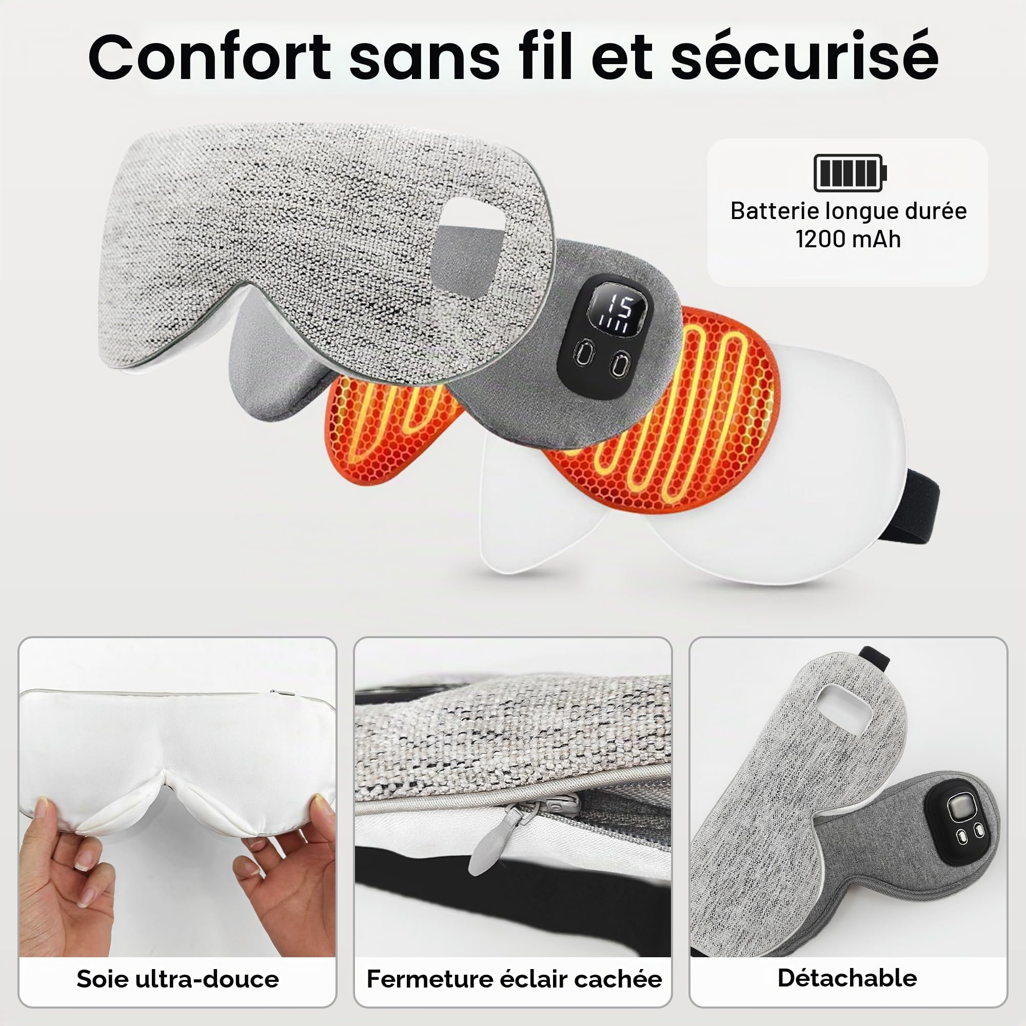 Masque chauffant BOYUNSHI sans fil pour les yeux secs, traitement de la blépharite, soulagement des yeux, améliore le sommeil, 4 niveaux de chaleur et 4 minuteries, coussin chauffant lavable pour les