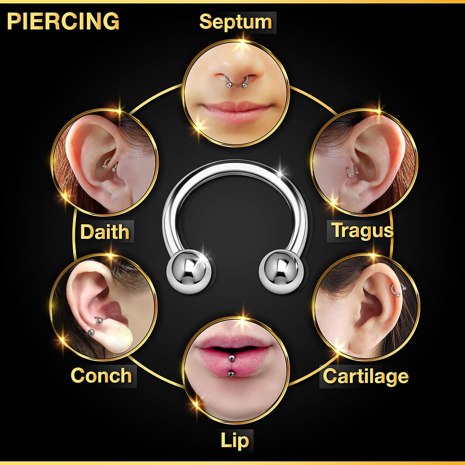 4PCS Horseshoe Earrings Ball Cartilage Septum Nose Tragus Earrings Eyebrow Piercing Jewelry Pick Size and Color
