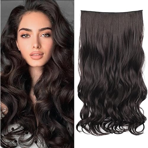 REECHO 16" 1-pack 3/4 Full Head Curly Wave Clips in on Synthetic Hair Extensions Hair pieces for Women 5 Clips 3.9 Oz Per Piece - Deep Brown