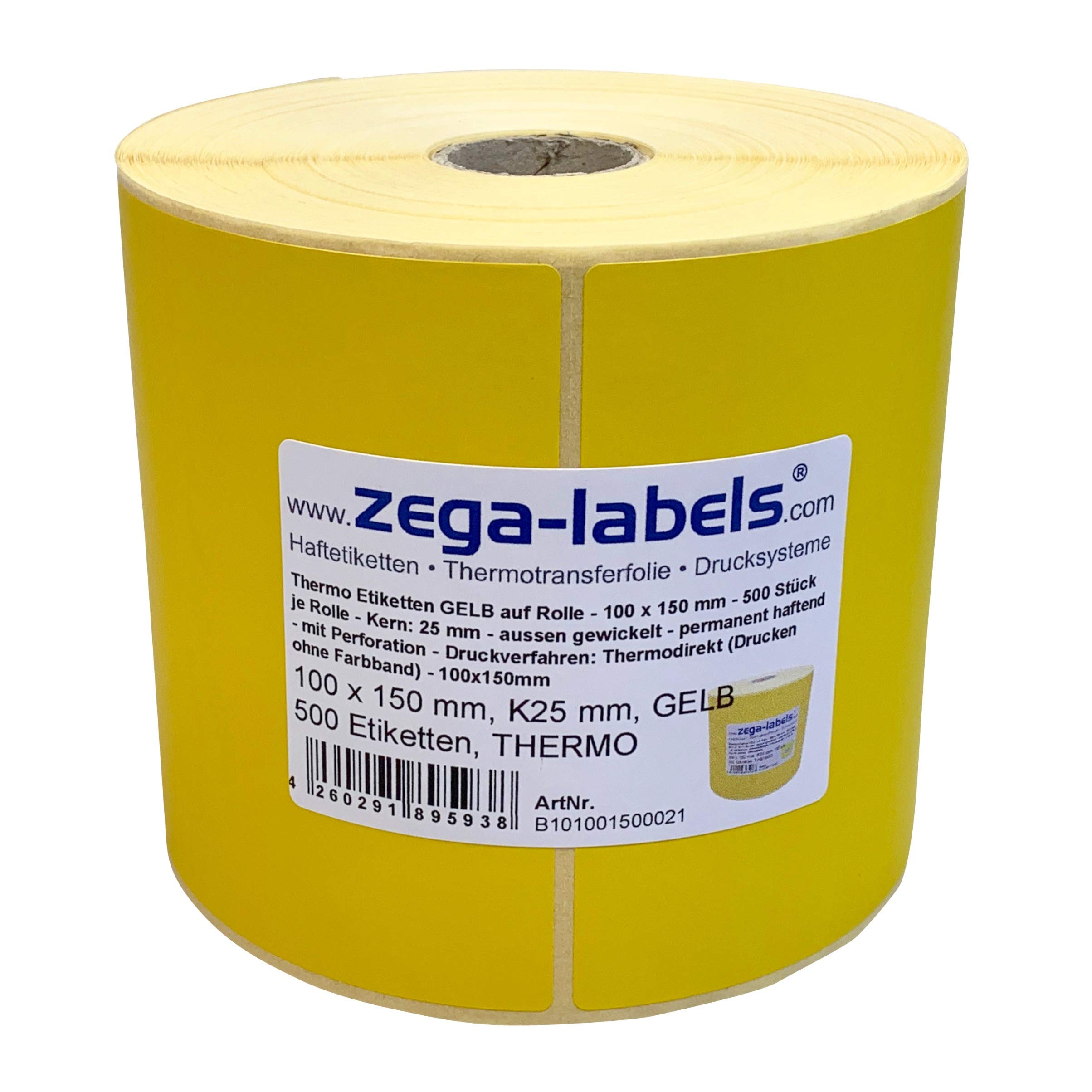 Produktbild von Thermo-Etiketten Auf Rolle 102 X 152 Mm – 475 Stück, Kern 25 Mm, Außen Gewickelt, Permanent Haftend, Perforiert – Ohne Farbband Drucken