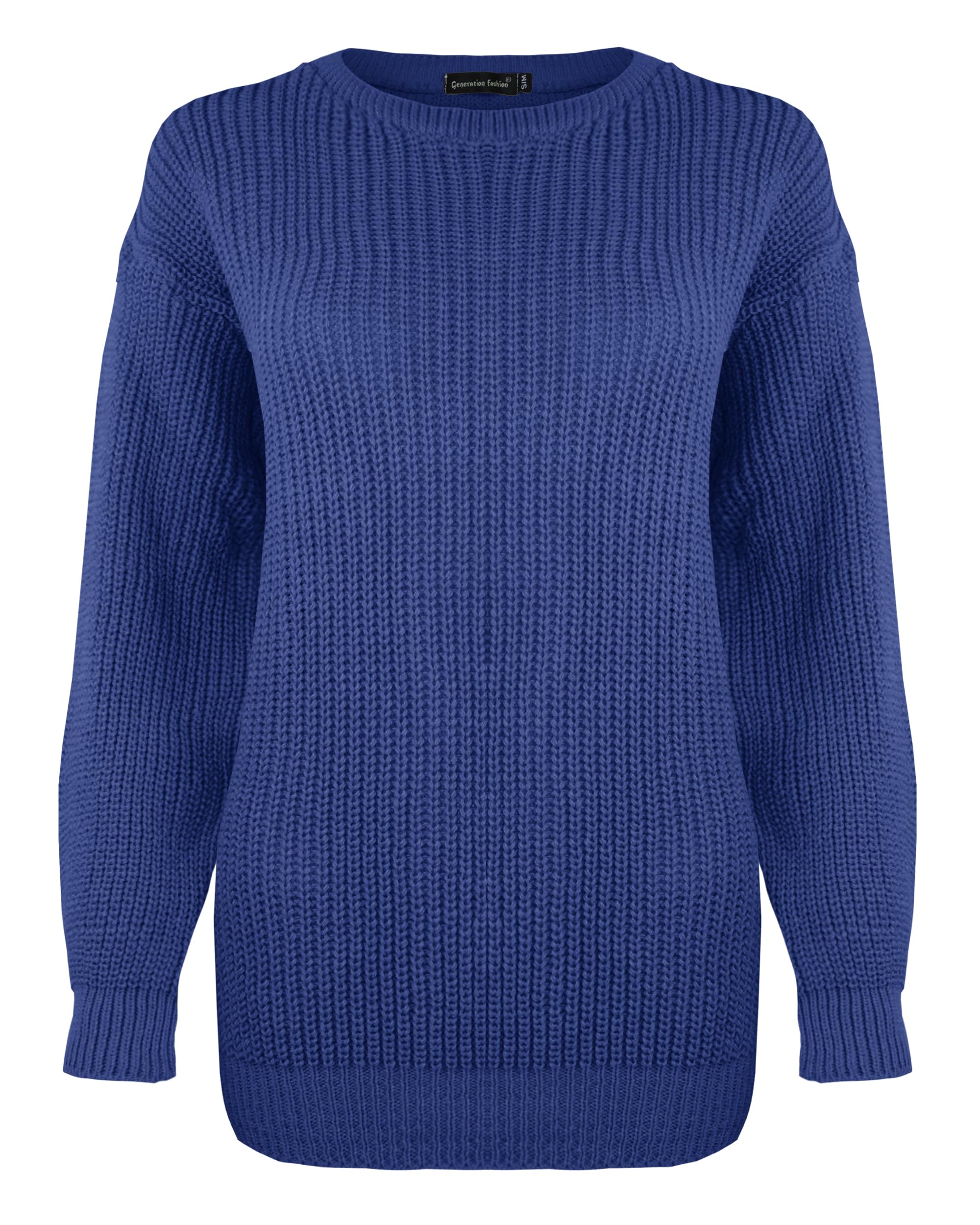 Generation Fashion Women's Navy New Long Sleeve Knitted Baggy Jumper Oversized Sweater Crew Neck Pullover Top[,Lxl]
