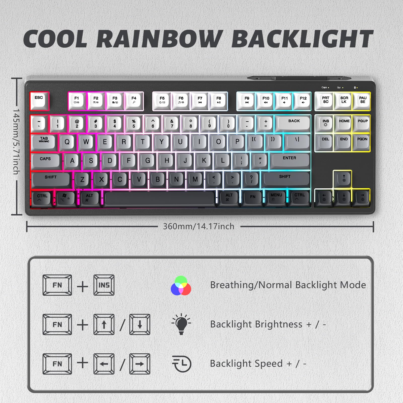 ATTACK SHARK X FREEWOLF M87 80% Bezprzewodowa Klawiatura Do Gier, TKL RGB SA Klawiatura PBT Bluetooth /2,4 GHz Podwójny Tryb, Bateria 4000 mAH do Komputerów Mac/Win - Czarny Gradient