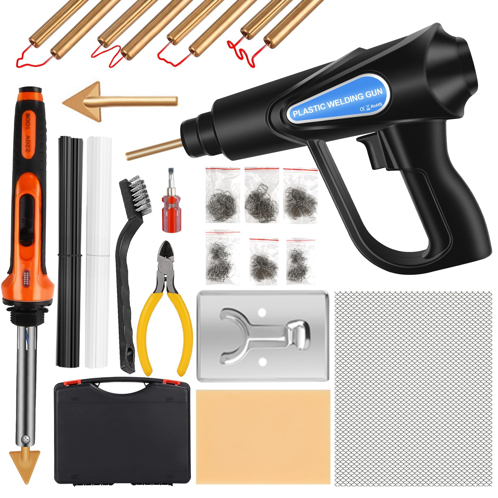 Saldatrice per Plastica - KKMOL Saldatore Plastica Kit con 852 pezzi(Attrezzature*2), Pistola per Saldare la Plastica, Riparazione Graffette Saldatura Plastica per Paraurti, Ricambi Auto, Kayak