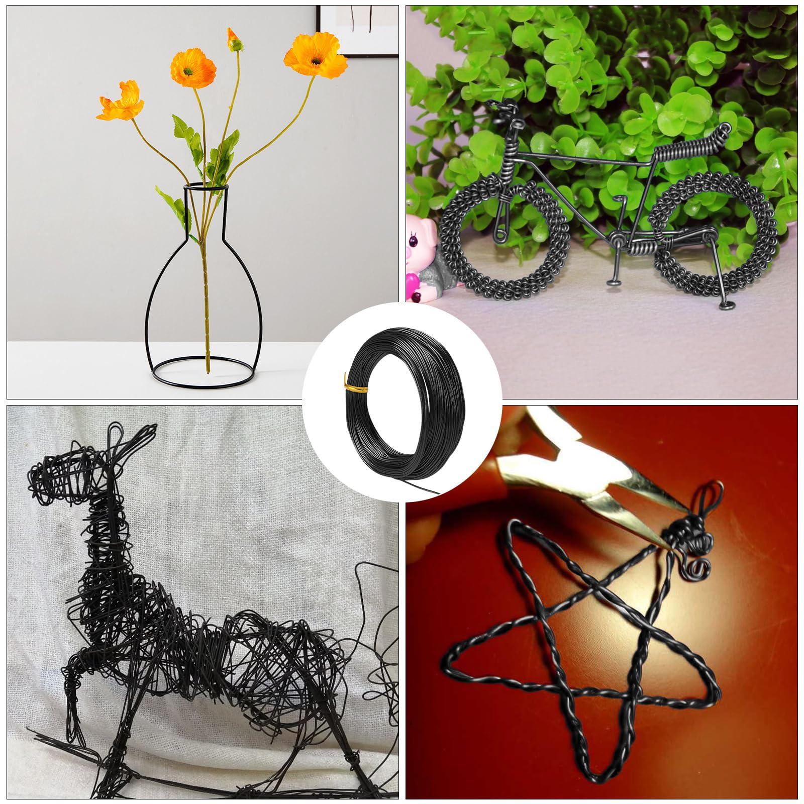 POPOYU Filo di alluminio da 50 m, 1 mm, filo per fai da te, sottile, scultura, filo di alluminio, per lavori di bricolage, sculture fai da te, colore nero