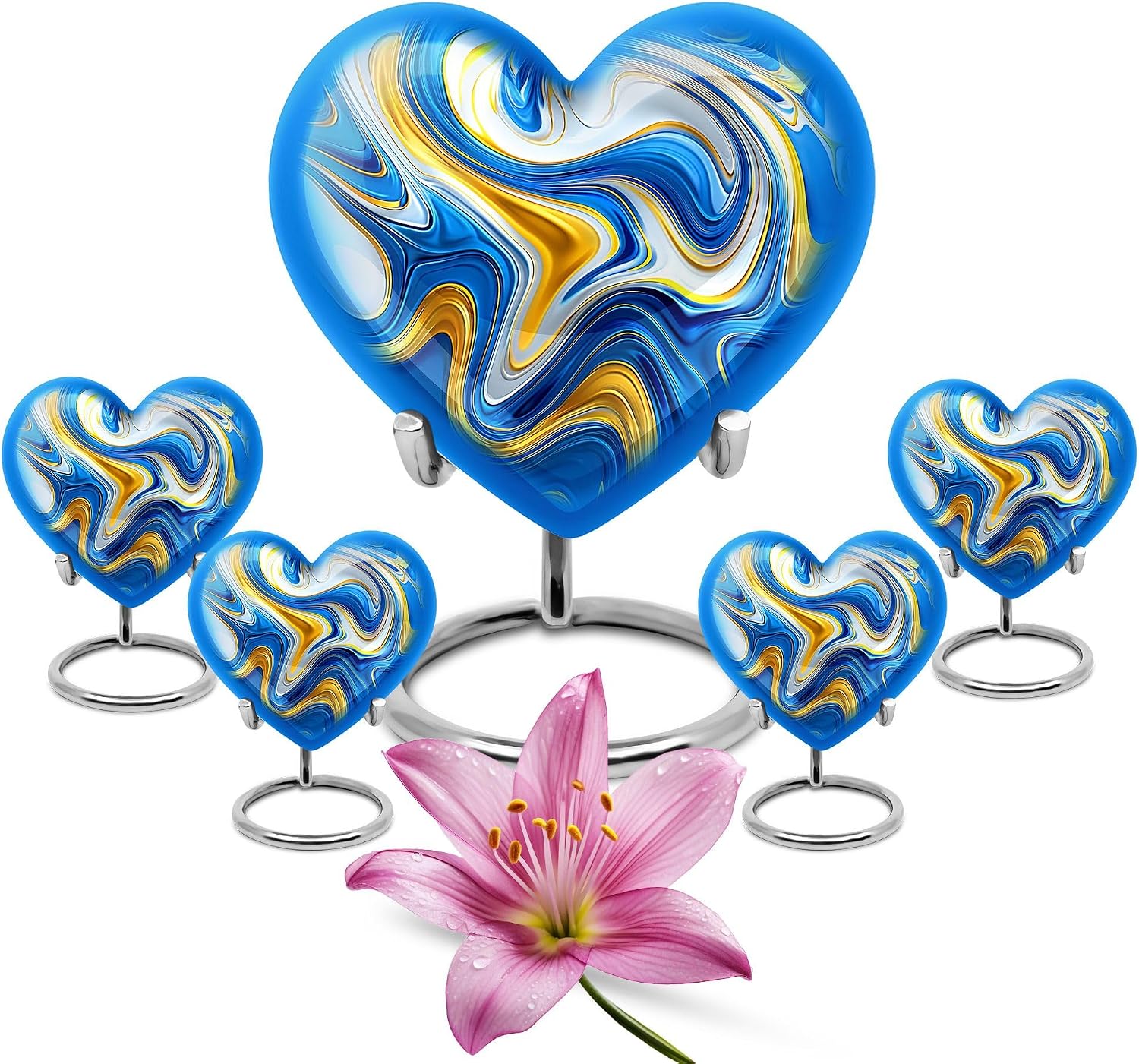 Swirl Urn, Heart Urns for Ashes, Pack of 5 (10 Inch Urn with 3 Inch Urn Set of 4), Black and White Urns - Cremation Urns for Human Ashes - Small Urns for Human Ashes - Pet Urns for Dogs Ashes