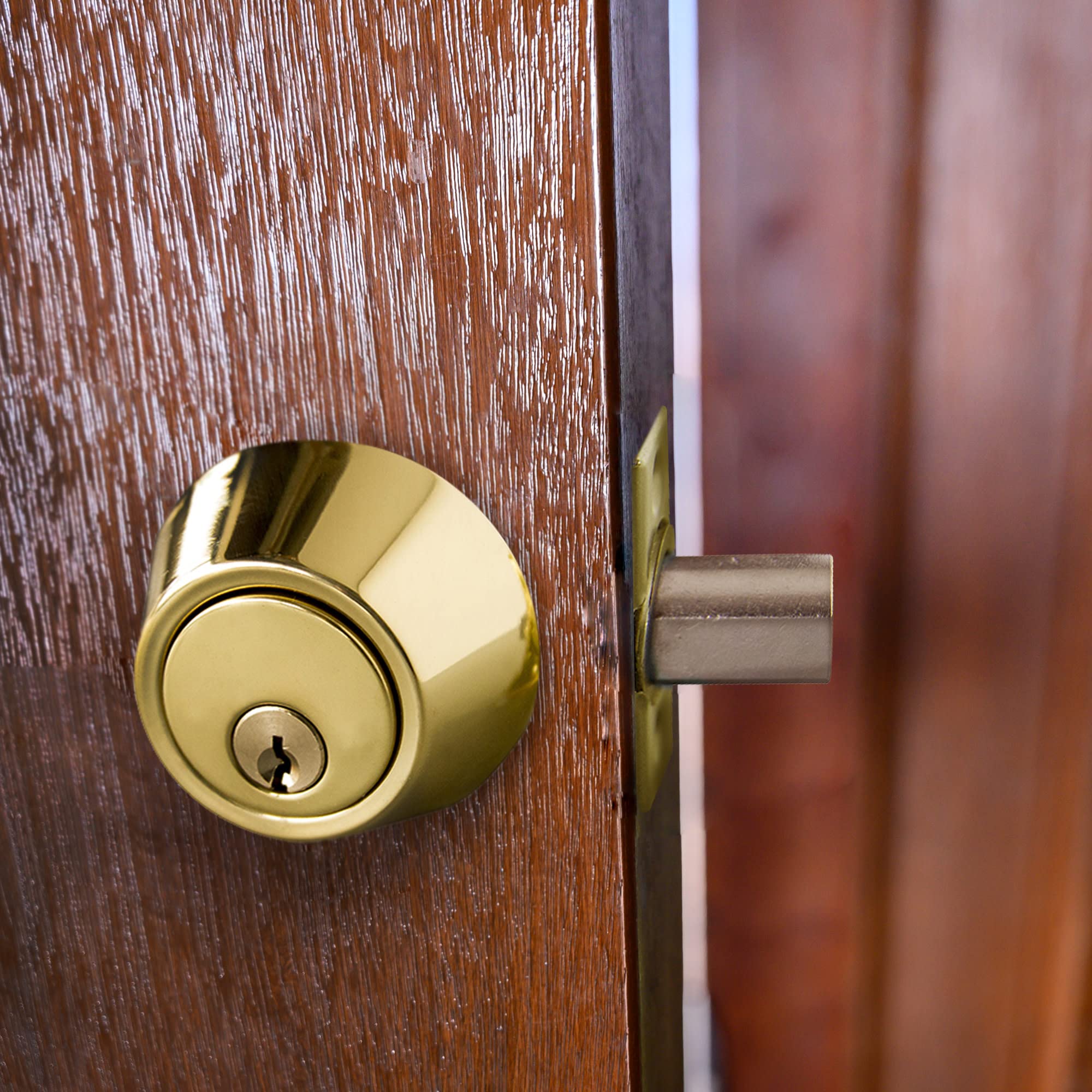 Design House 727438 Single Cylinder Deadbolt, Polished Brass, Satin Nickel, Single Cylinder Deadbolt with Latch - Image 4
