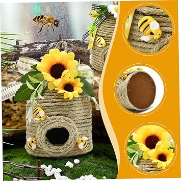 Bee Hive Decor, Natural Beehive Decor with Sunflower, Rustic Bee House Decorations for Spring/Summer Home Farmhouse Kitchen Table Tiered Tray