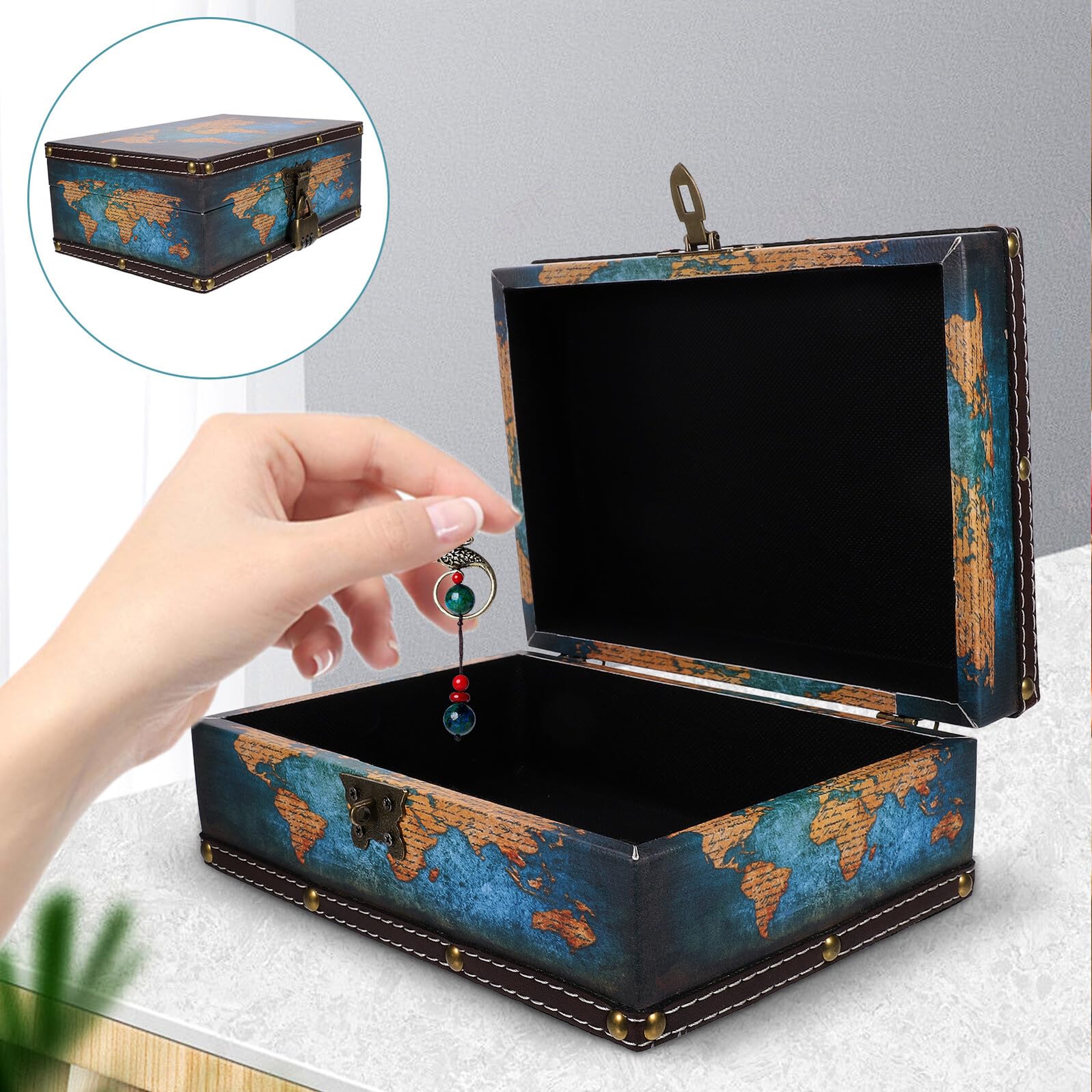 Hölzerne Schatztruhe Vintage Stil Schmuckschatulle Mit Muster Für Aufbewahrungsbox Geschenkbox Dekoration Zuhause Büro Schreibtisch Accessoire