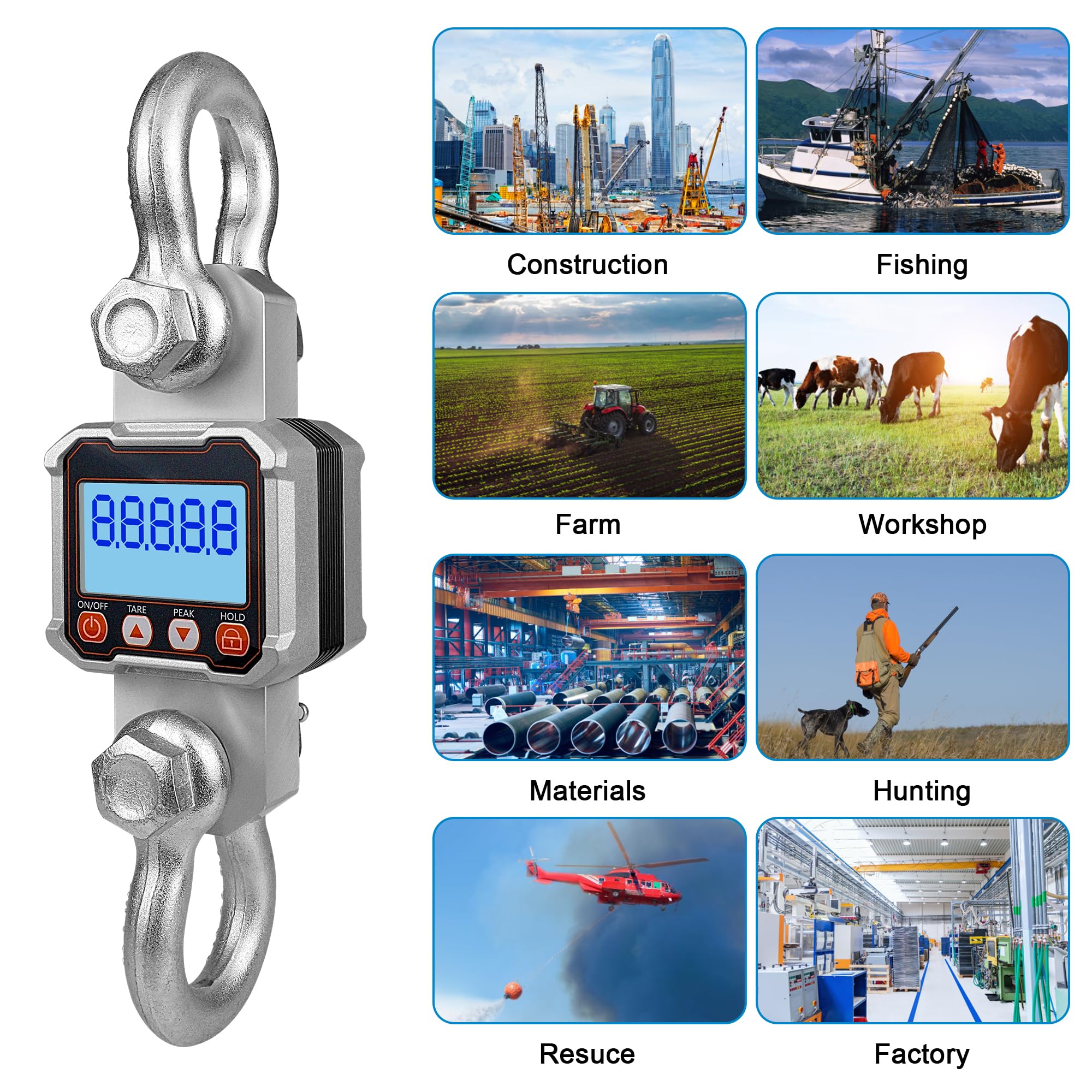 Hyindoor Báscula digital electrónica colgante 3T Heavy Duty Crane Scale con pantalla LCD y mando a distancia (3000 kg)