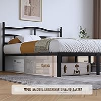 Vista 5 de Marco de cama de metal de 14 pulgadas - Marco de cama de tamaño completo resistente con cabecero, plataforma de listones de acero básico negro,