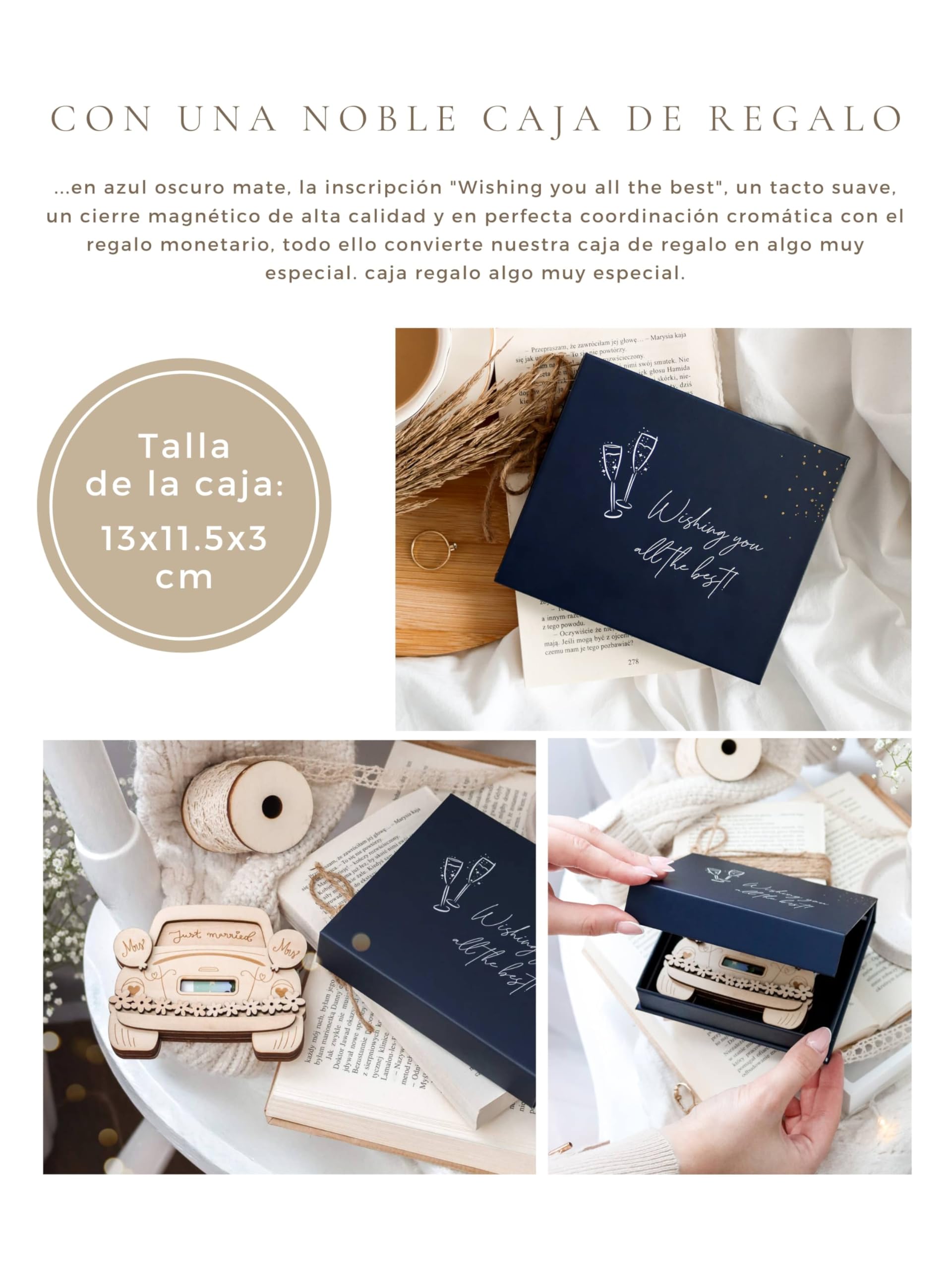 JoliCoon Regalo de Dinero para Boda Mrs Mrs, para Las Novias | Cuatro capas de madera, hasta 3 billetes plegados, caja rígida con cierre magnético, grabado preciso, reverso para escribir
