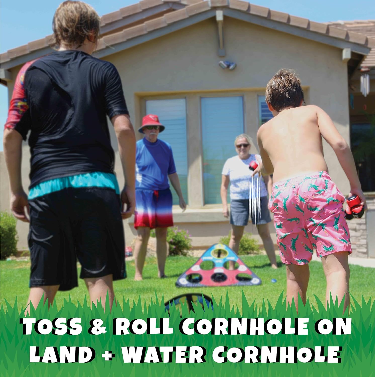 SKIP NN' HOLE + TOSS & ROLL NN' Hole | Pool and Land Game Set Bundle | Skipping Stone + Toss & Roll Cornhole Game for Pool, Land, or Lake | Great Game for All Ages