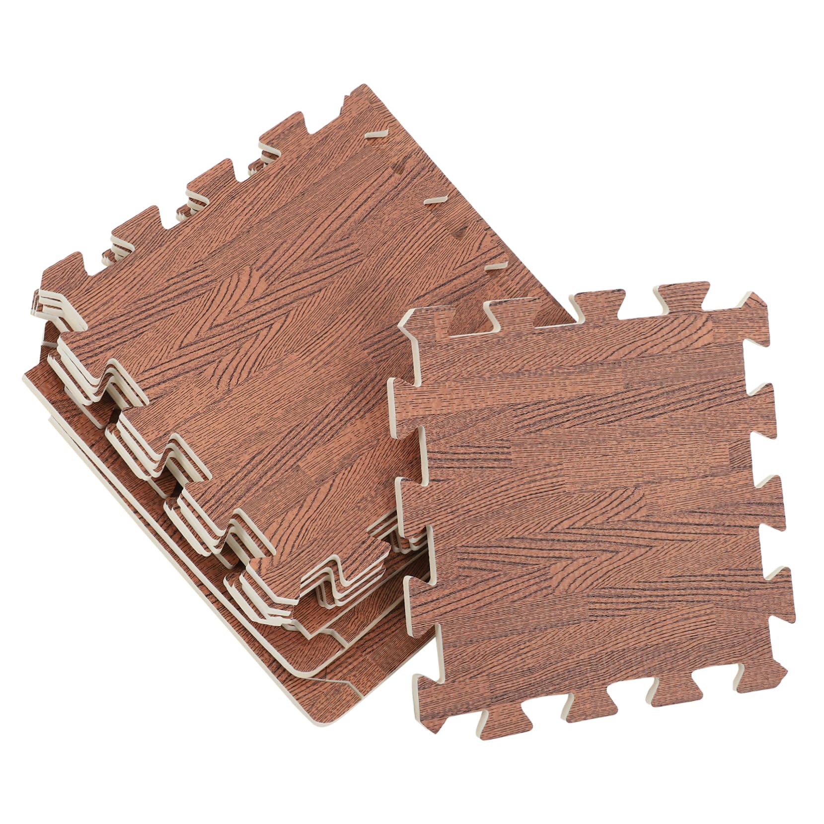 DECOMELODY 10-piece Wood Grain Puzzle Floor Mat Set Eva Protective Anti-slip Gym Mats 30x30x1cm for Home Living Room and Exercise Spaces