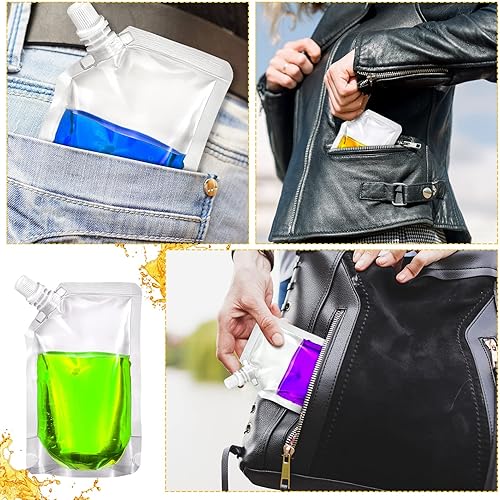 Miniatura 6 de Meanplan 100 bolsas de plástico para frascos a granel, bolsas de plástico reutilizables a prueba de fugas, bolsas de jugo con embudo para viajes,