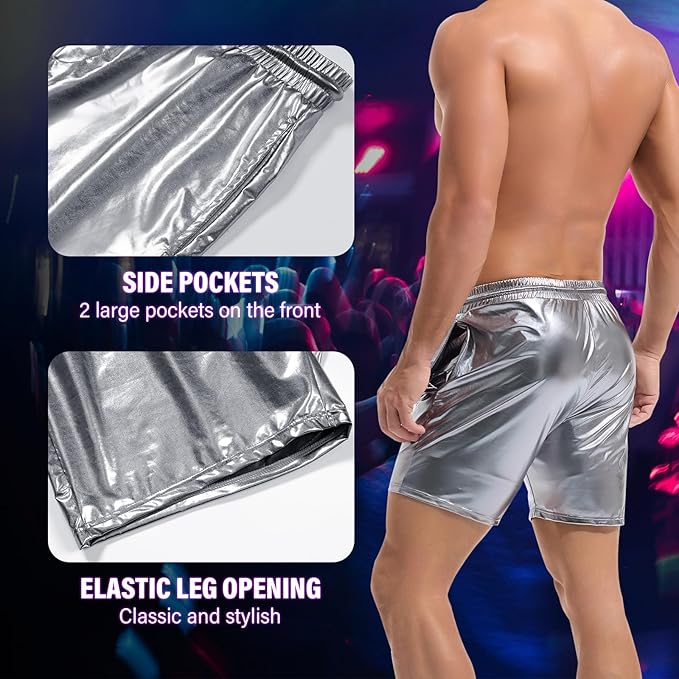 ✨Shine Bright! Silver Metallic Shorts for Men - Rave Ready!