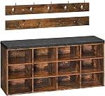HOOBRO Shoe Storage Bench with Cushion, 39.4" L Entryway Bench with 12 Cubbies, Entryway Hall Tree with Storage, Shoe Cabinet with Coat Rack for Bedroom, Hallway, Holds up to 330 lb, Black BB112HX01