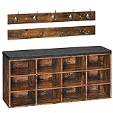 HOOBRO Shoe Storage Bench with Cushion, 39.4' L Entryway Bench with 12 Cubbies, Entryway Hall Tree with Storage, Shoe Cabinet with Coat Rack for Bedroom, Hallway, Holds up to 330 lb, BF112HX01G1 Rustic Brown + Black