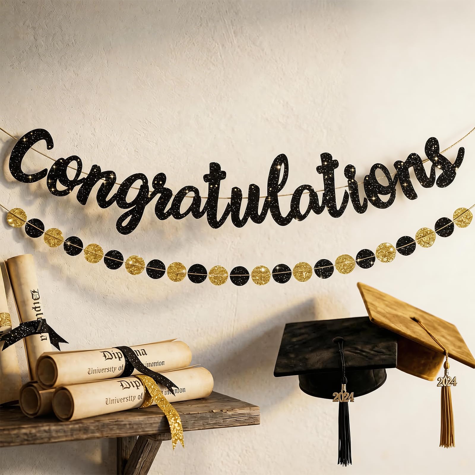 Graduation Decorations Congratulations Banner - Ready to Use Gold Foil Round Banner for Graduation Party, Ceremony Backdrop Decor (2 Pack)